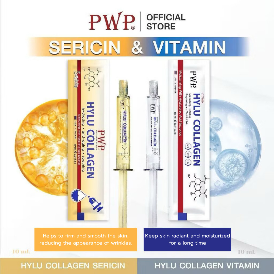 3x PWP Hylu Collagen Vitamin Sericin Gold Serum H20 Hydrating, Anti-Aging 10ml