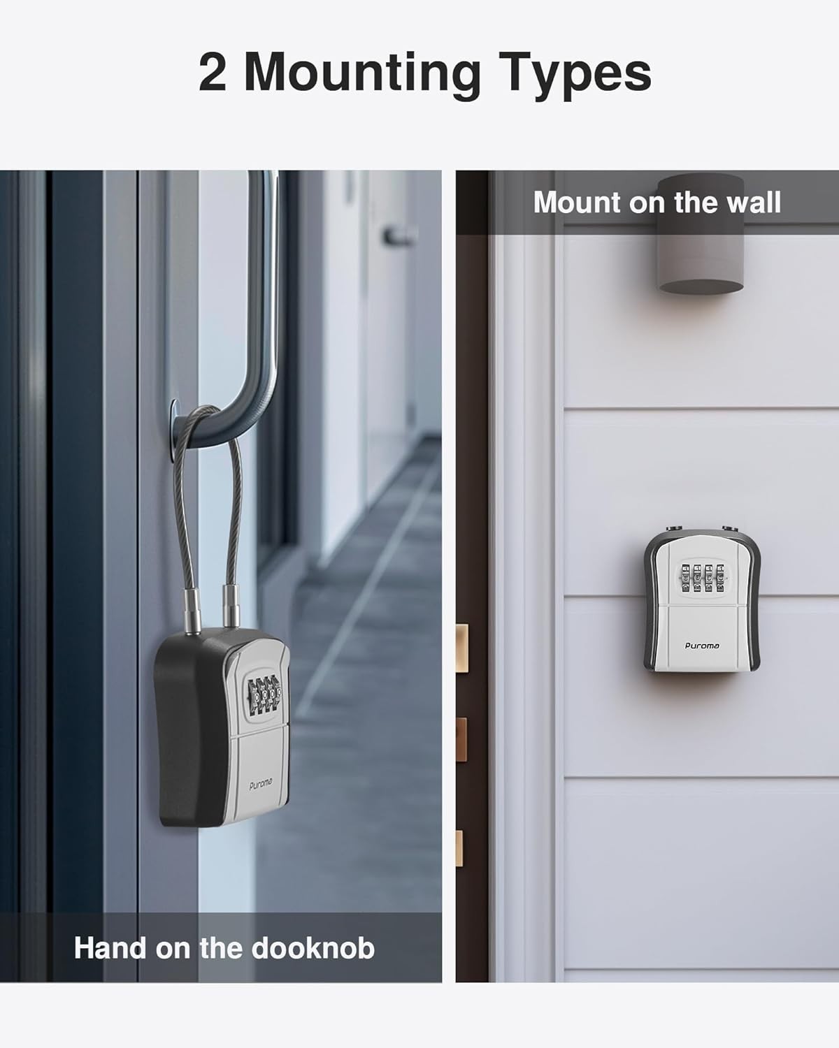 Lock Box, Portable Key Lock Box with Removable Cable Handle, Resettable Combinat