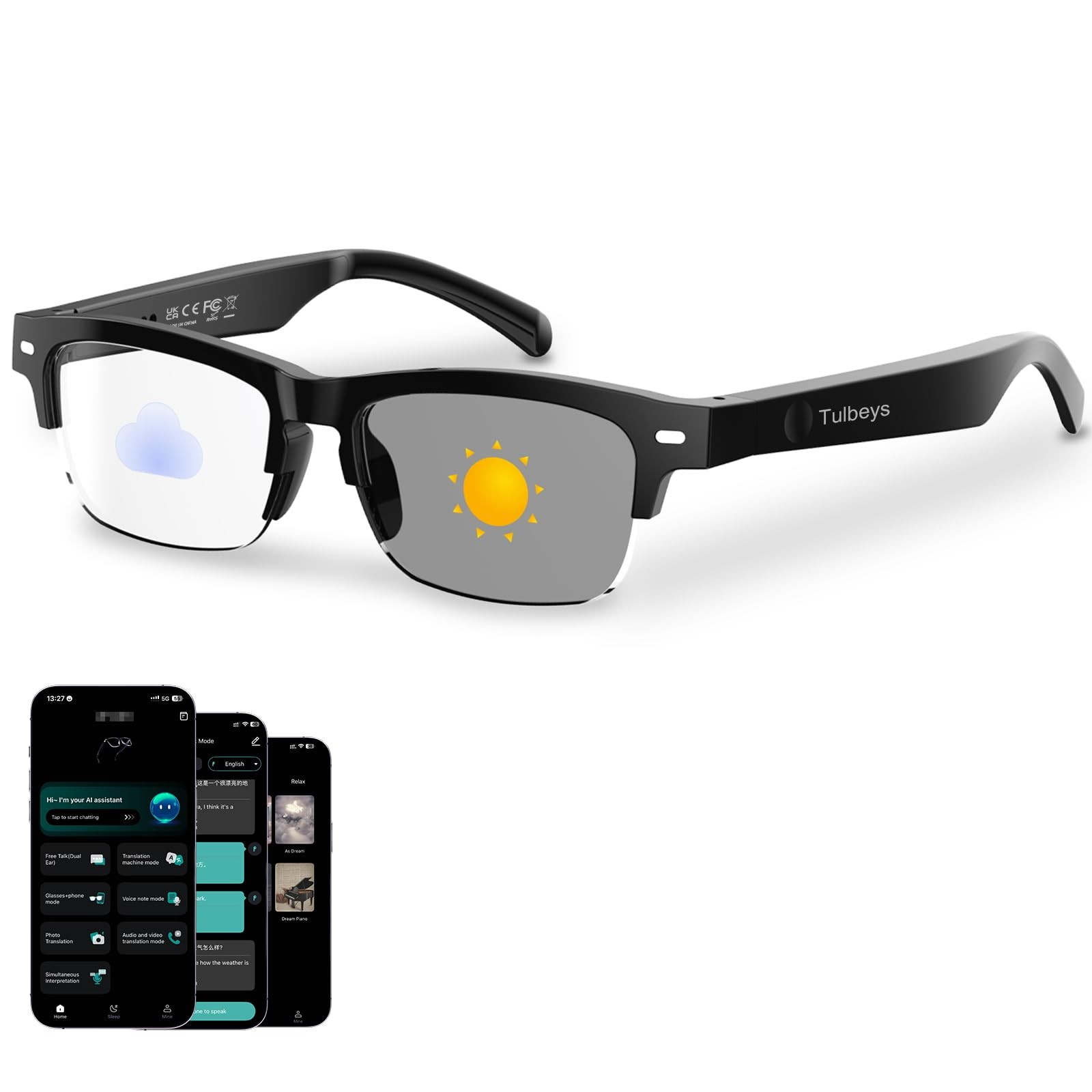 AI Glasses for Men with Chat GPT, Bluetooth Translation Glasses (165+ Languag...