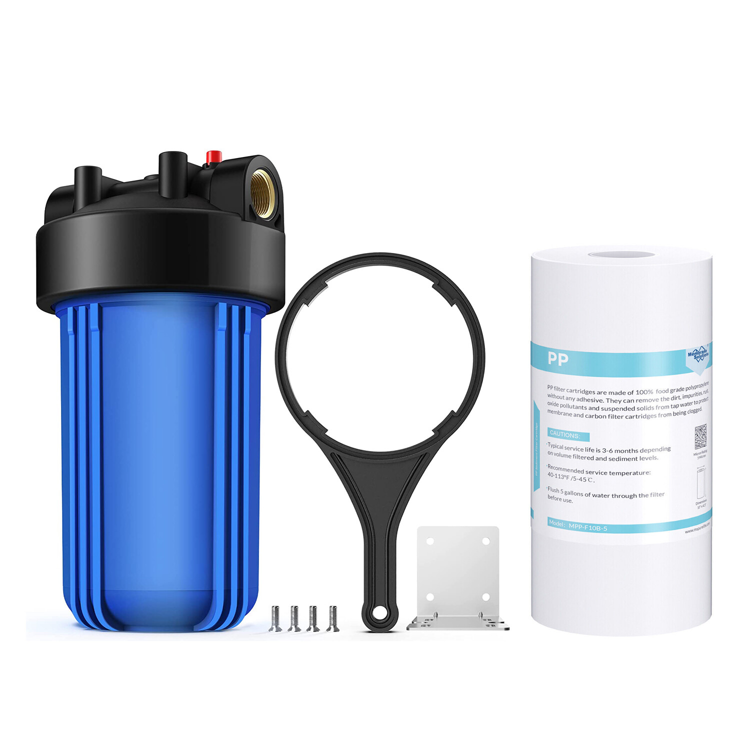 10 Inch Big Blue Whole House Water Filter Housing System 10" x4.5" PP Sediment
