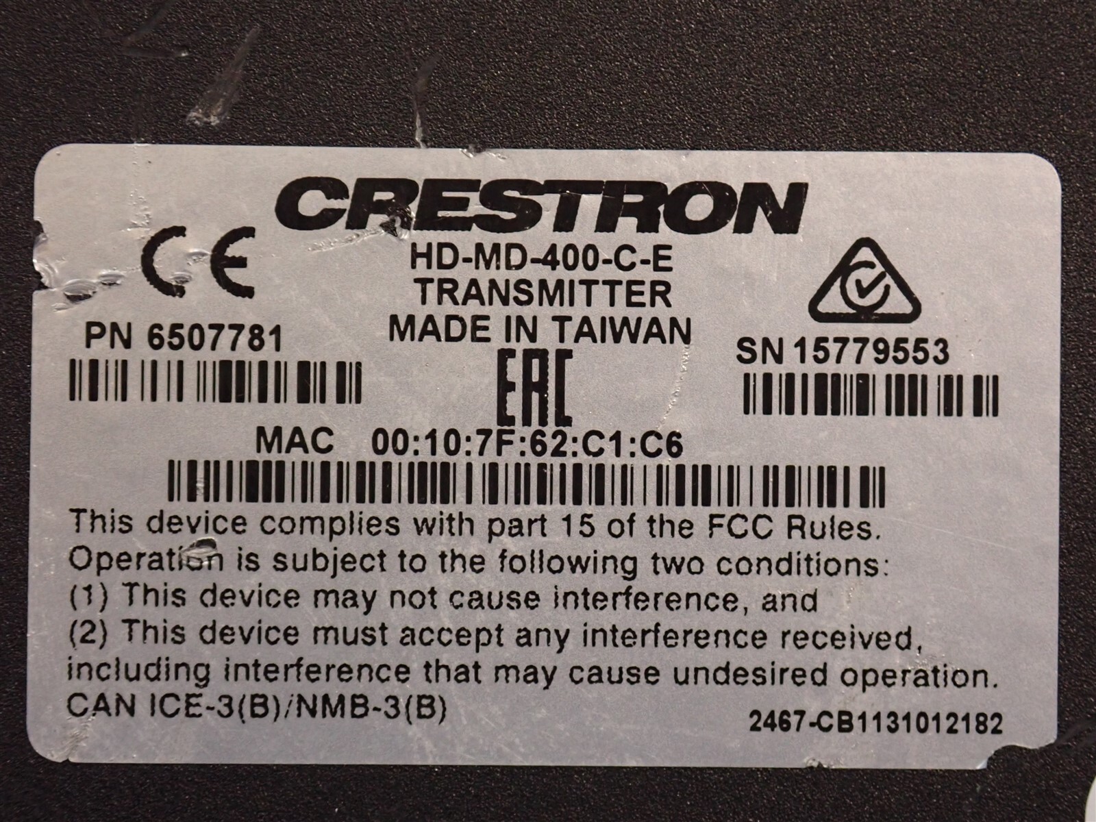 Crestron HD-MD-400-C-E / HD Scaling Auto-Switcher Transmitter Only (G46)