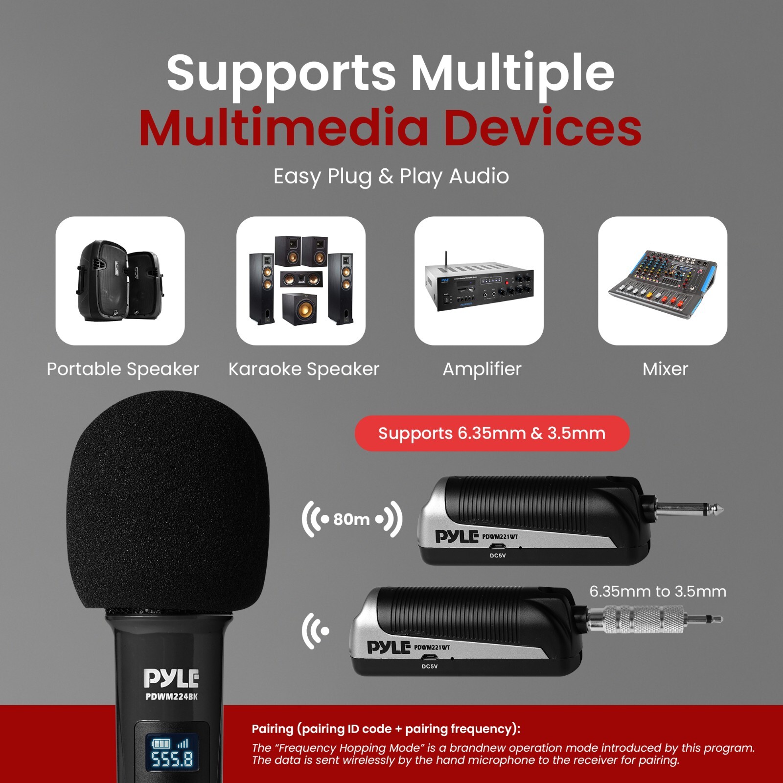 Pyle Portable Universal Wireless Microphone System-UHF Quad Channel
