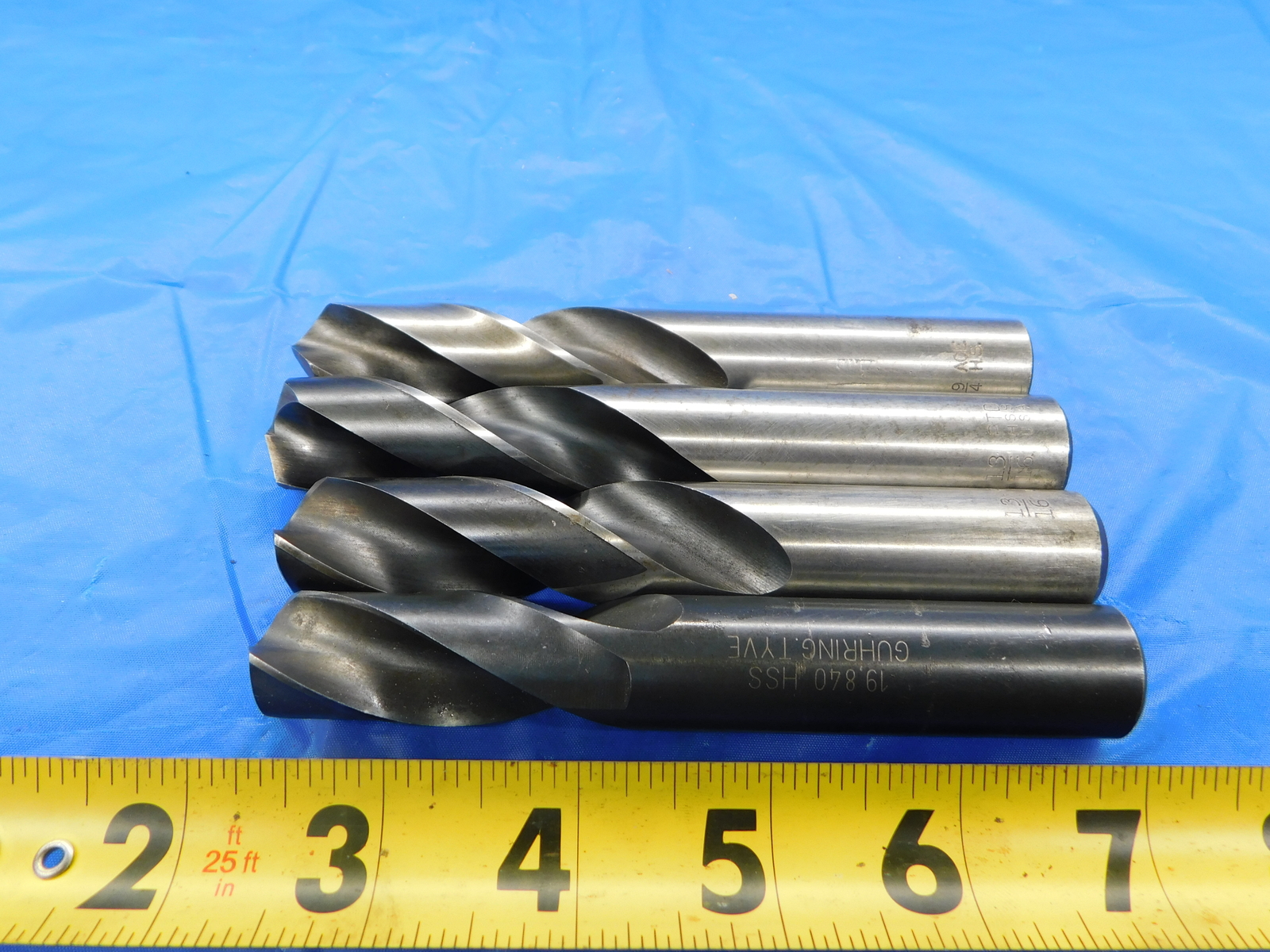 4 PCS HSS TWIST DRILL BITS 19.840mm, 13/16, 49/64 .8125 20mm TOOLING LOT