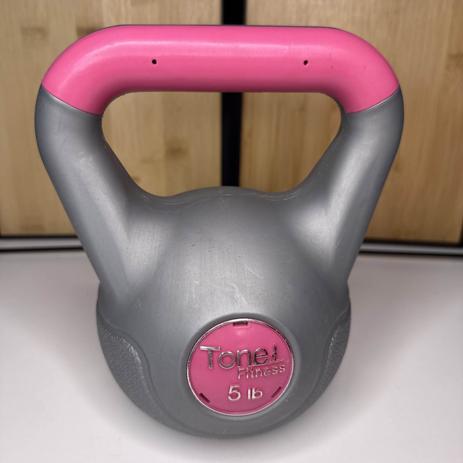 Tone Fitness Kettlebell 5lb pink and grey CrossFit Yoga Weight Sports Used