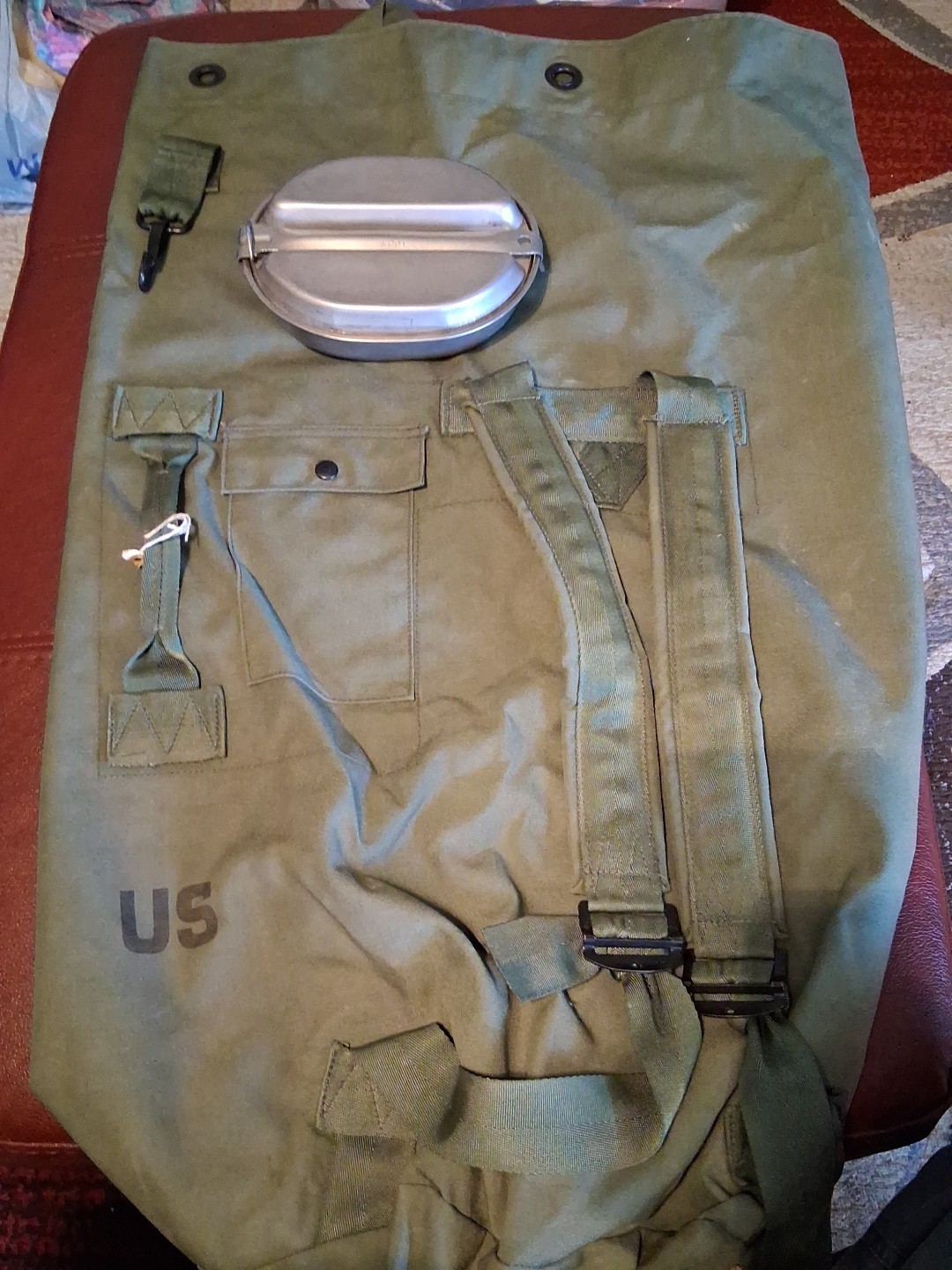 US Army Duffle Sack Deployment Pack Green Canvas Great Condition