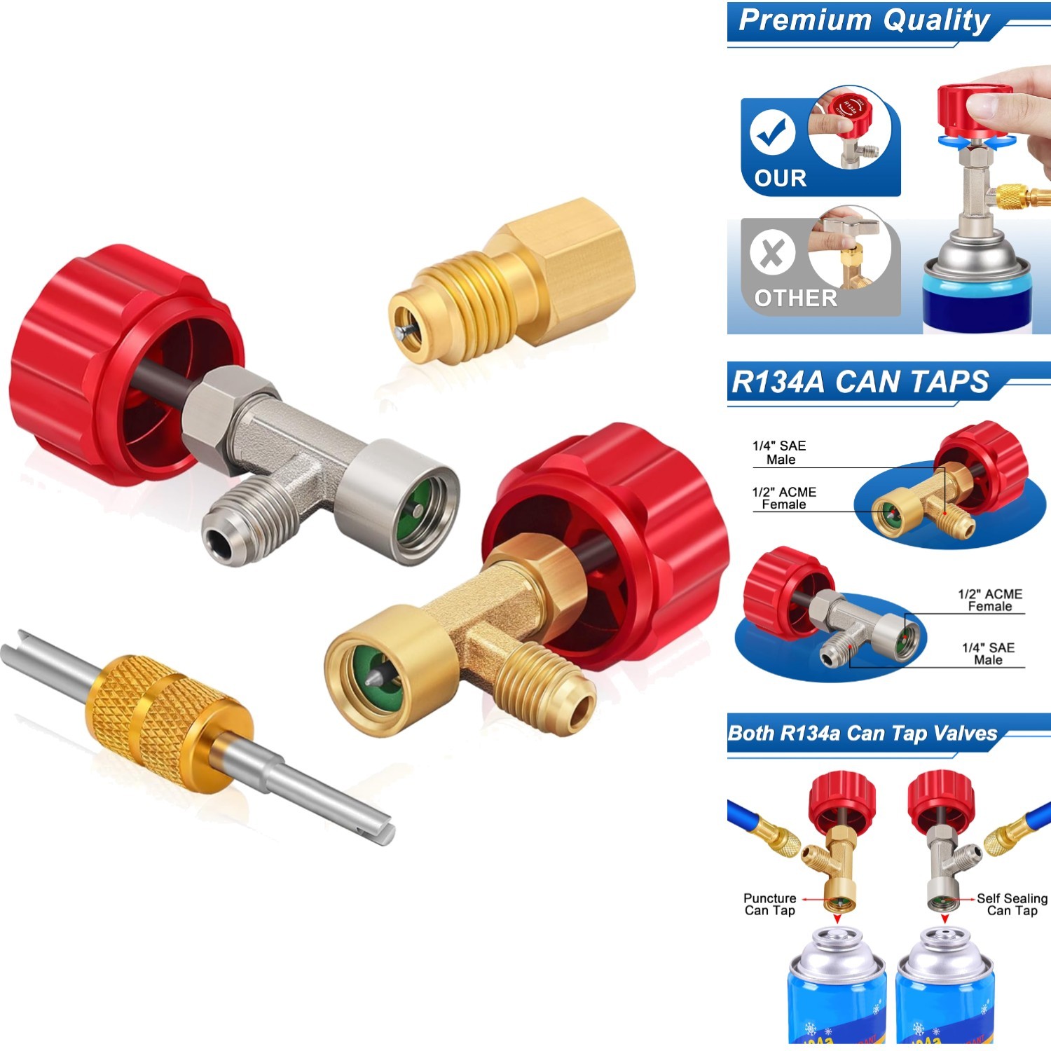 R134a Can Tap Kit Self-Sealing AC Refrigerant Adapter Valve 1/4" SAE 1/2" ACME
