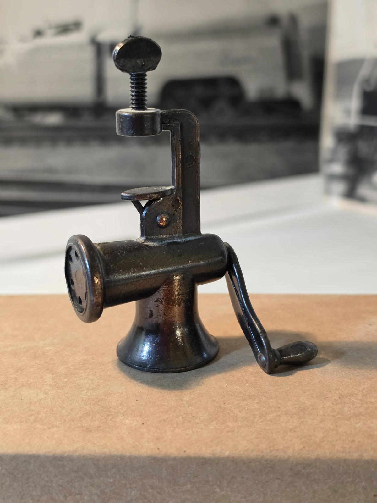 Vintage Miniature Kitchen Meatgrinder Die Cast Metal Pencil Sharpener Dollhouse