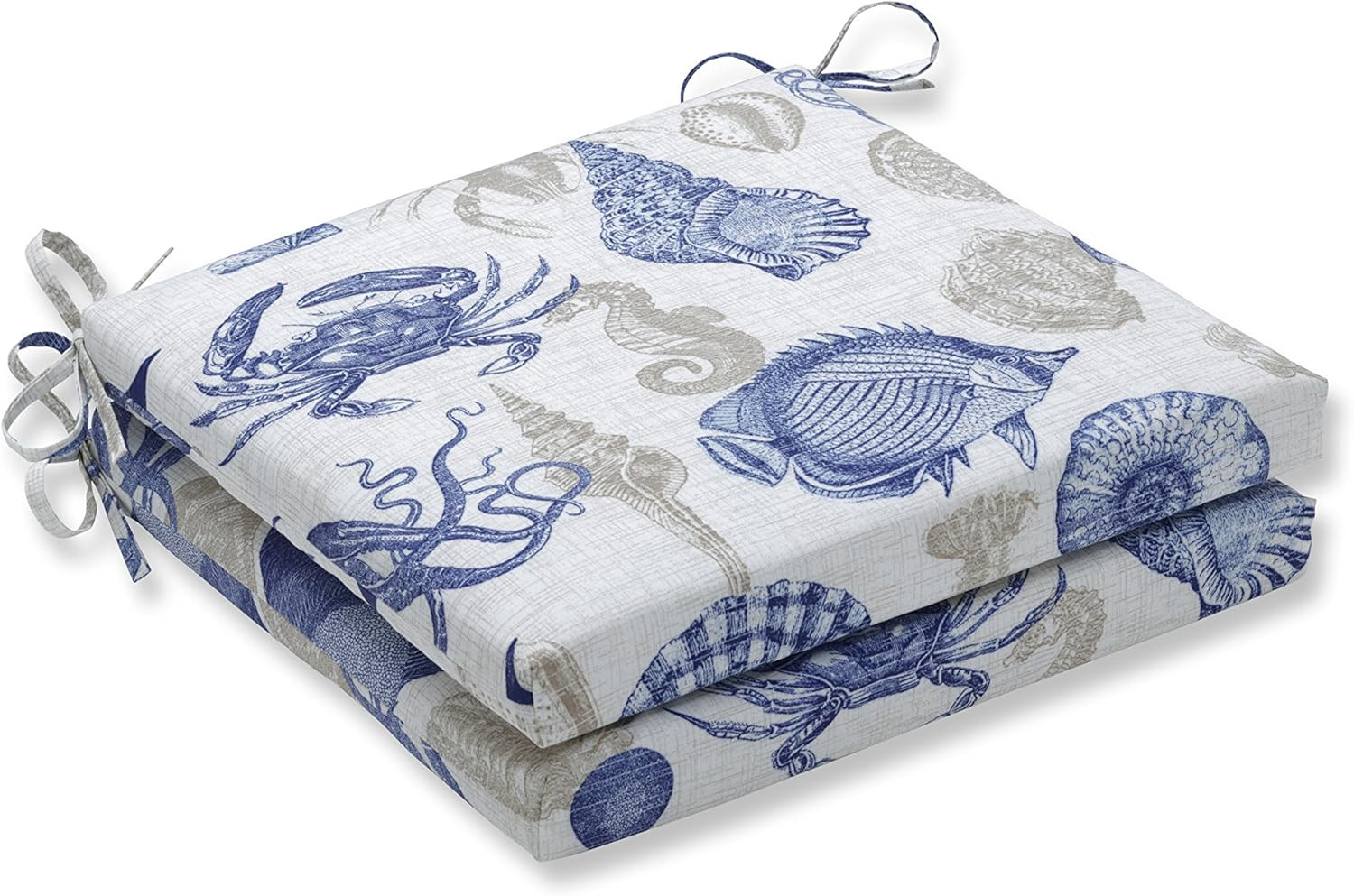 614991 Outdoor/Indoor Sealife Marine Square Corner Seat Cushions, 20" X 20", Blu