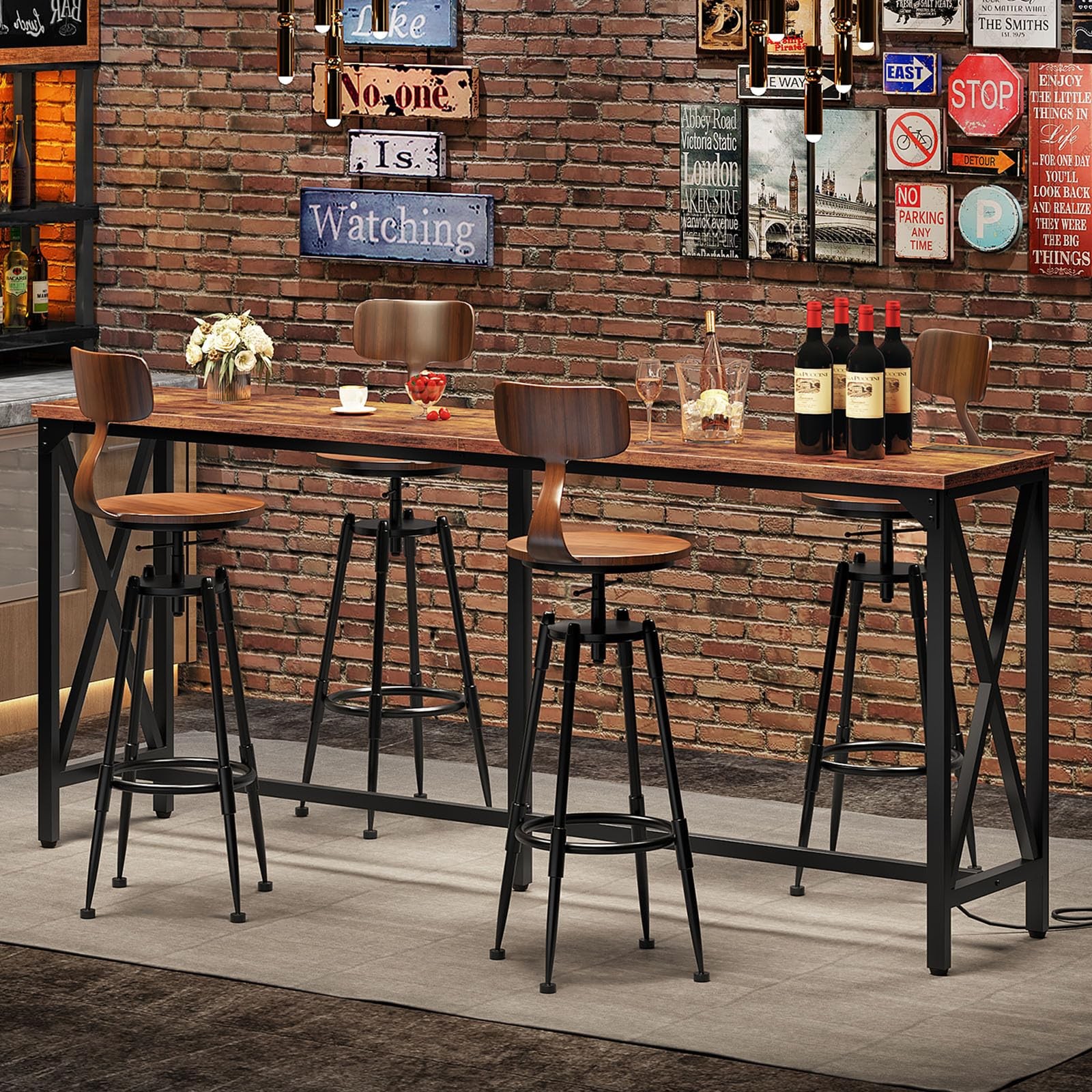 CHOEZON 70.9'' Bar Table, 70.9"L x 15.7"W x 35.4"H, Rustic Brown and Black