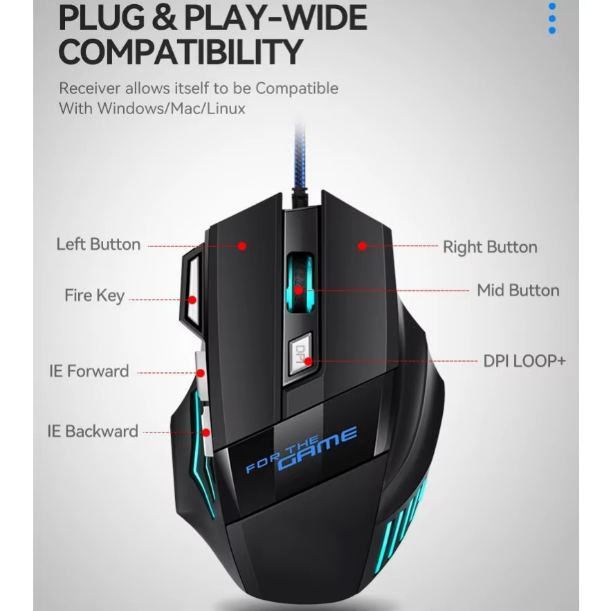 RGB Wired Gaming Mouse 7 Button 5500 DPI Ergonomic USB Optical Mouse for PC