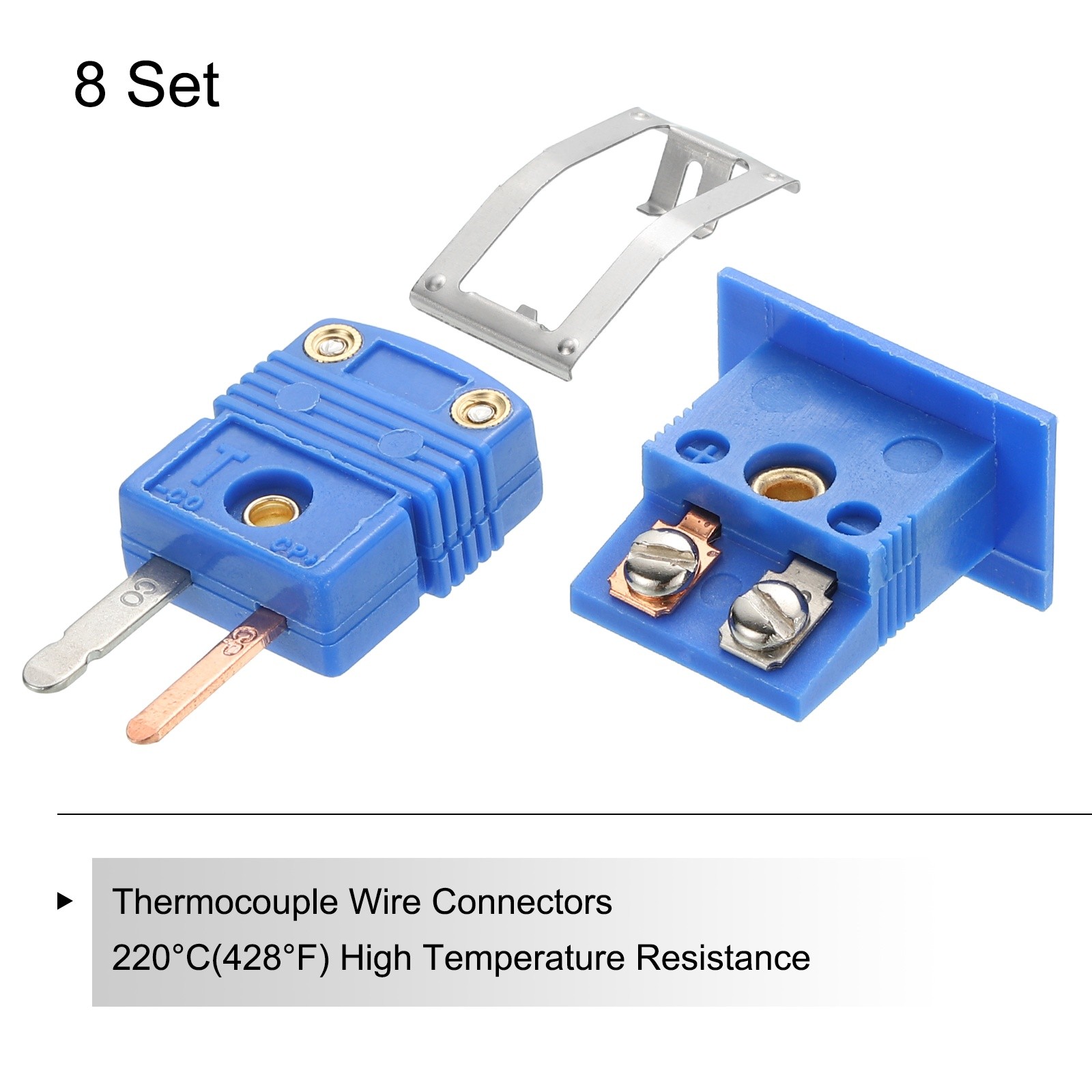 8Set T Type Thermocouple Wire Connectors Male Plug with Panel Mount Mini Socket