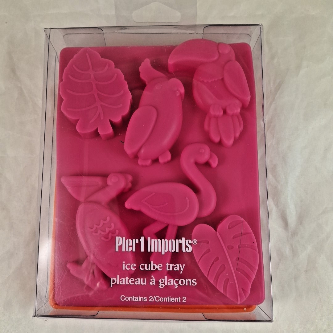 Pier 1 Silicone Ice Cube Trays Birds & Leaves Tropical Jello Molds Set of 2