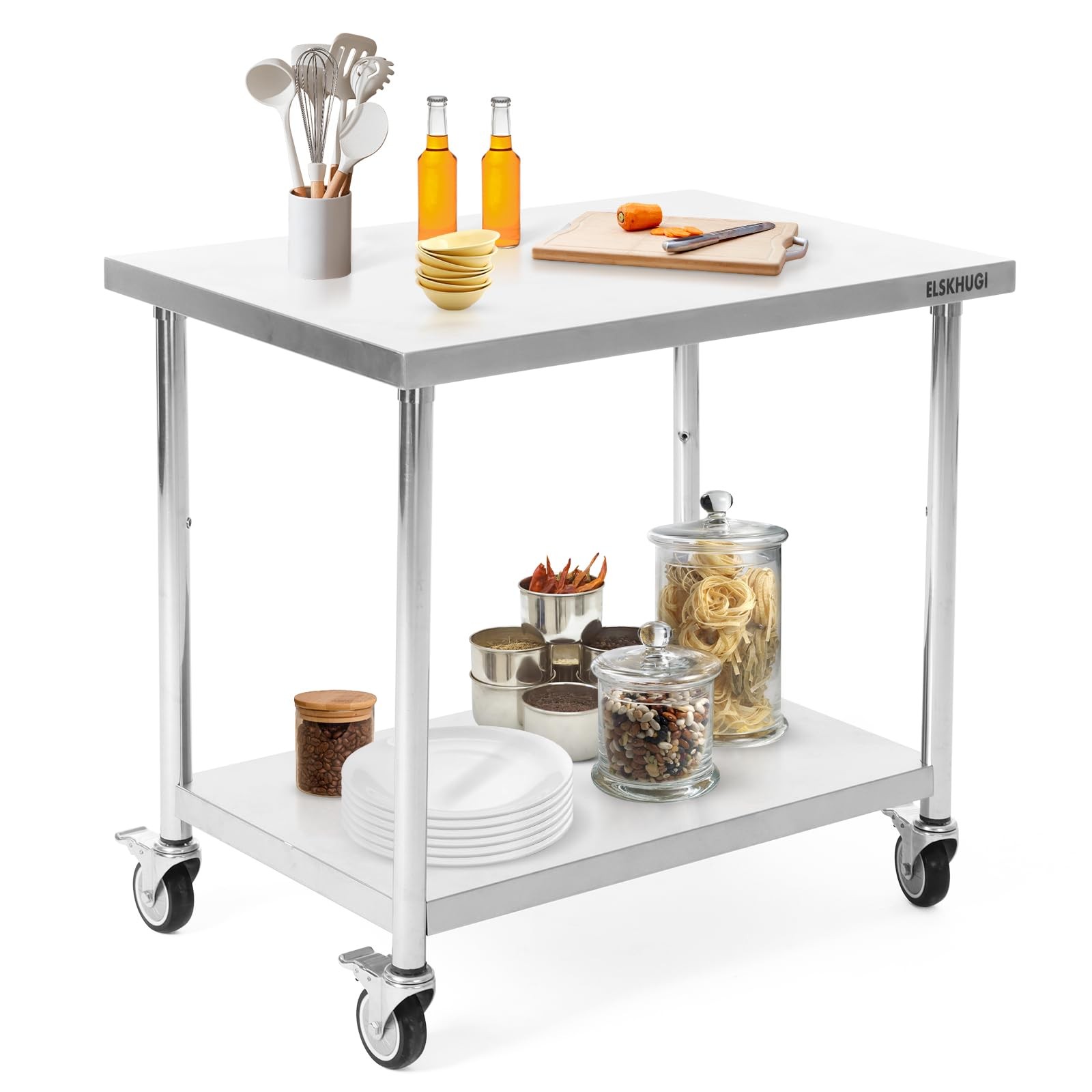 ELSKHUGI Stainless Steel Table for Prep  Work 36 x 24 Inches with Caster Whee...