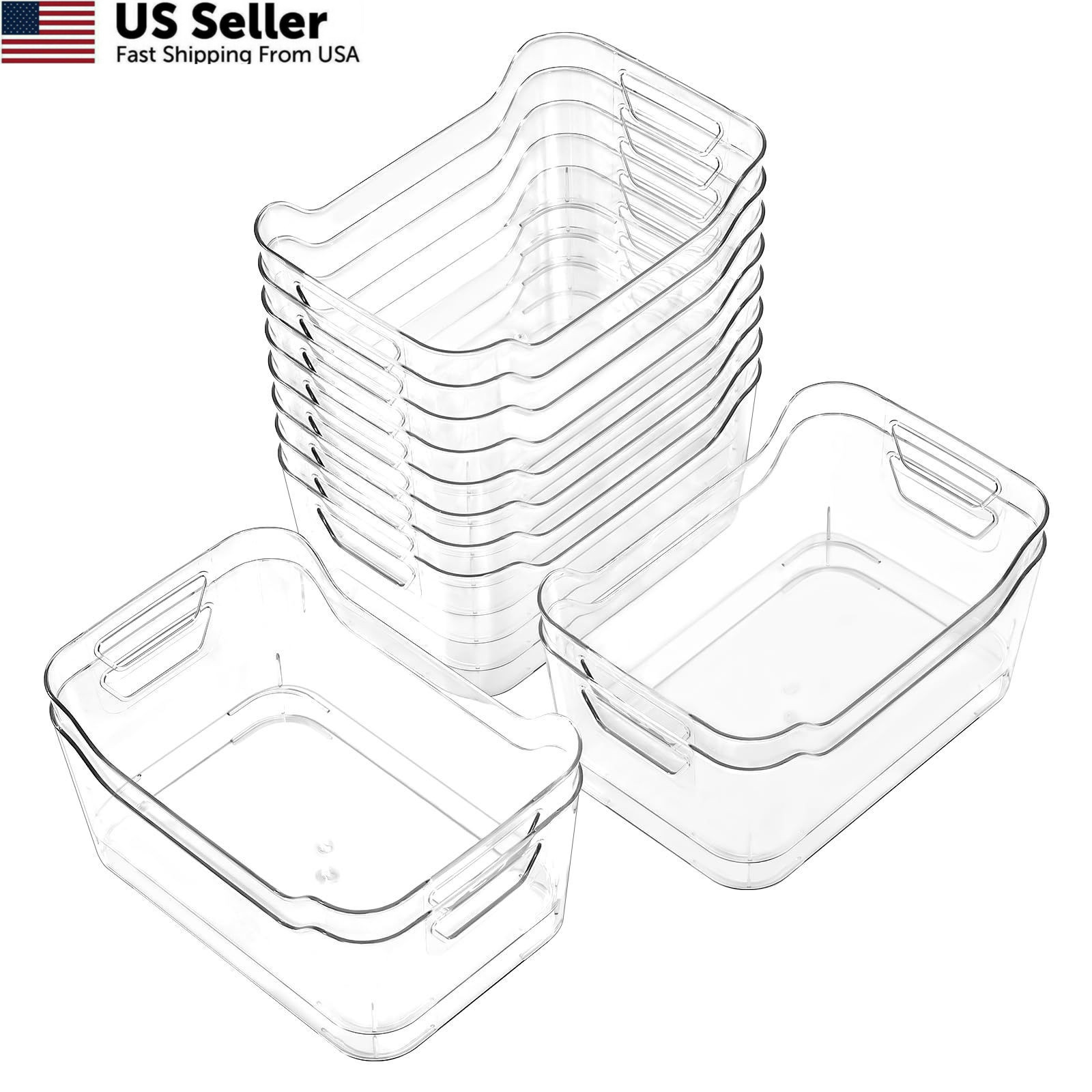 AntStep 12 Pack Clear Plastic Storage Bins, Pantry Organizers Medium,