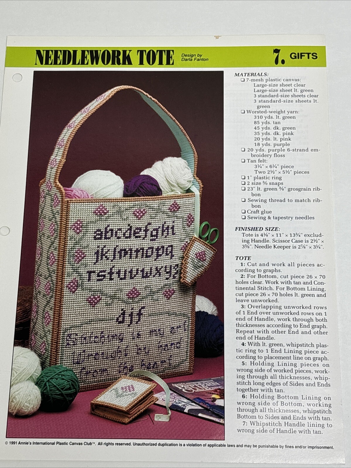 Needlework Tote Bag Annie's Attic Plastic Canvas Pattern Page