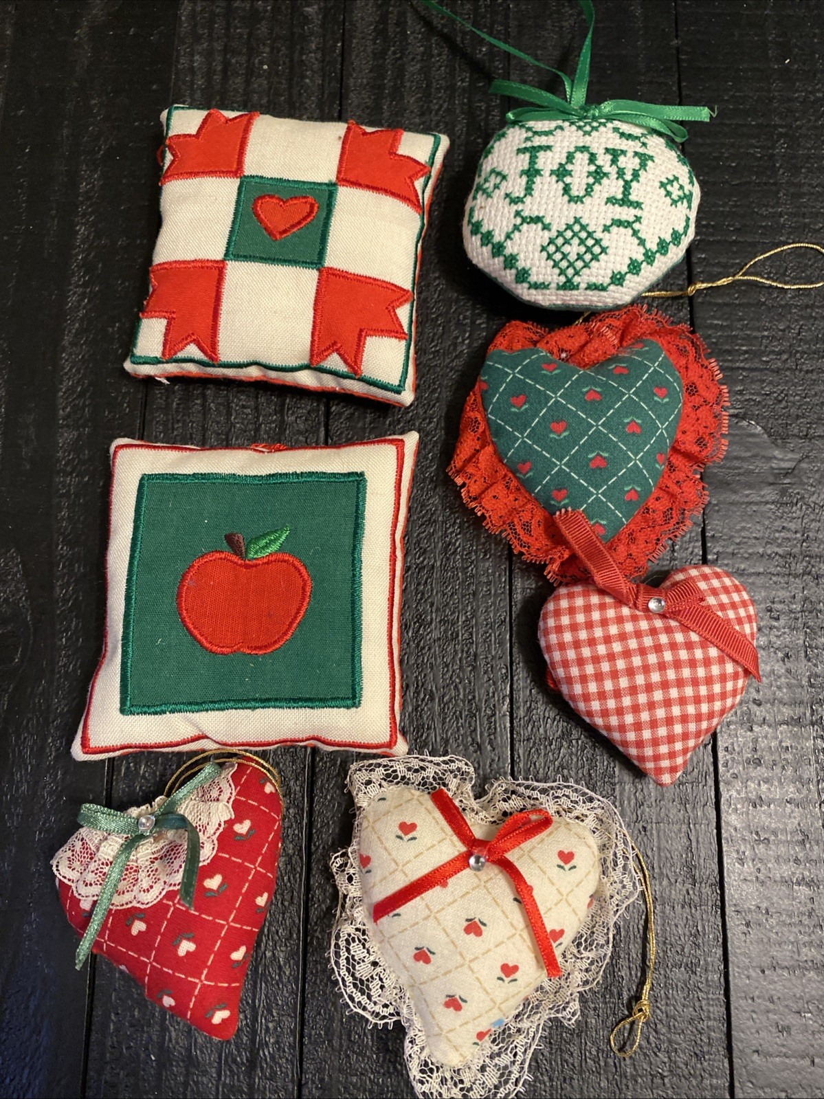 Lot of 7 Christmas Pillow Tree Ornaments  Hand crafted - A116