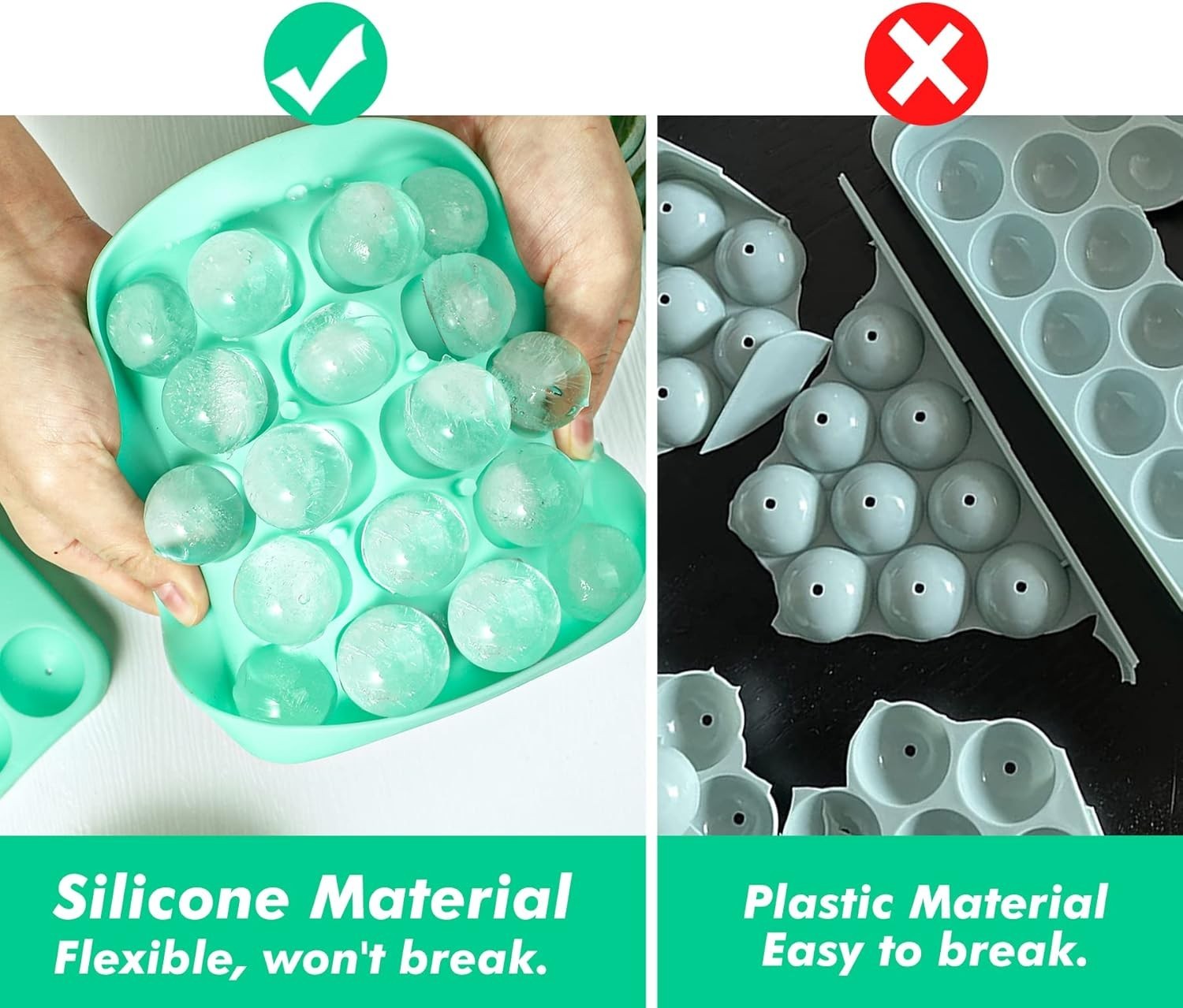 2 Pack Silicone Round Ice Cube Molds, 1.1 Inch Ice Ball Maker Easy Release Si...