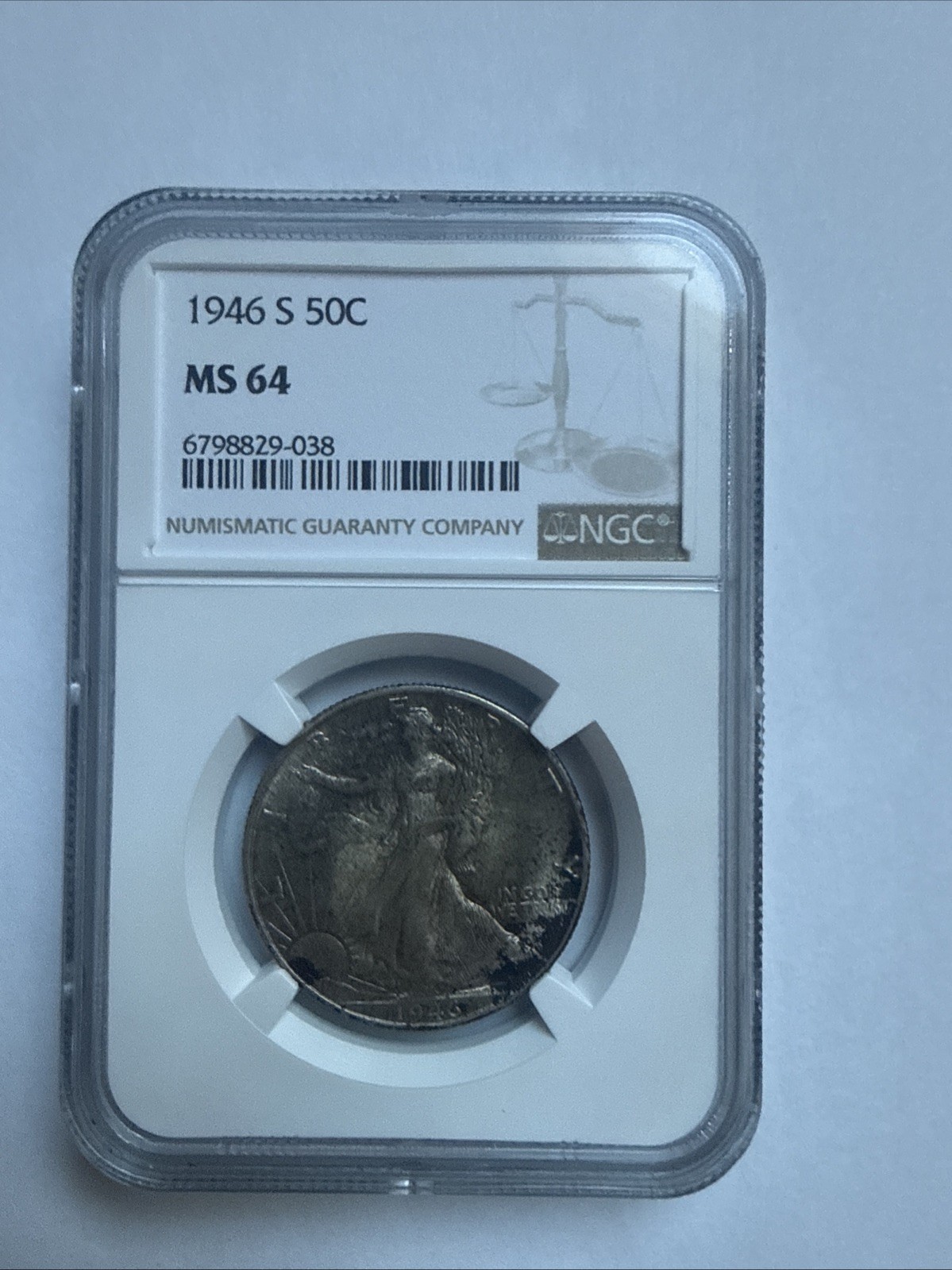 1946 S Walking Liberty Half Dollar NGC MS64 TONED