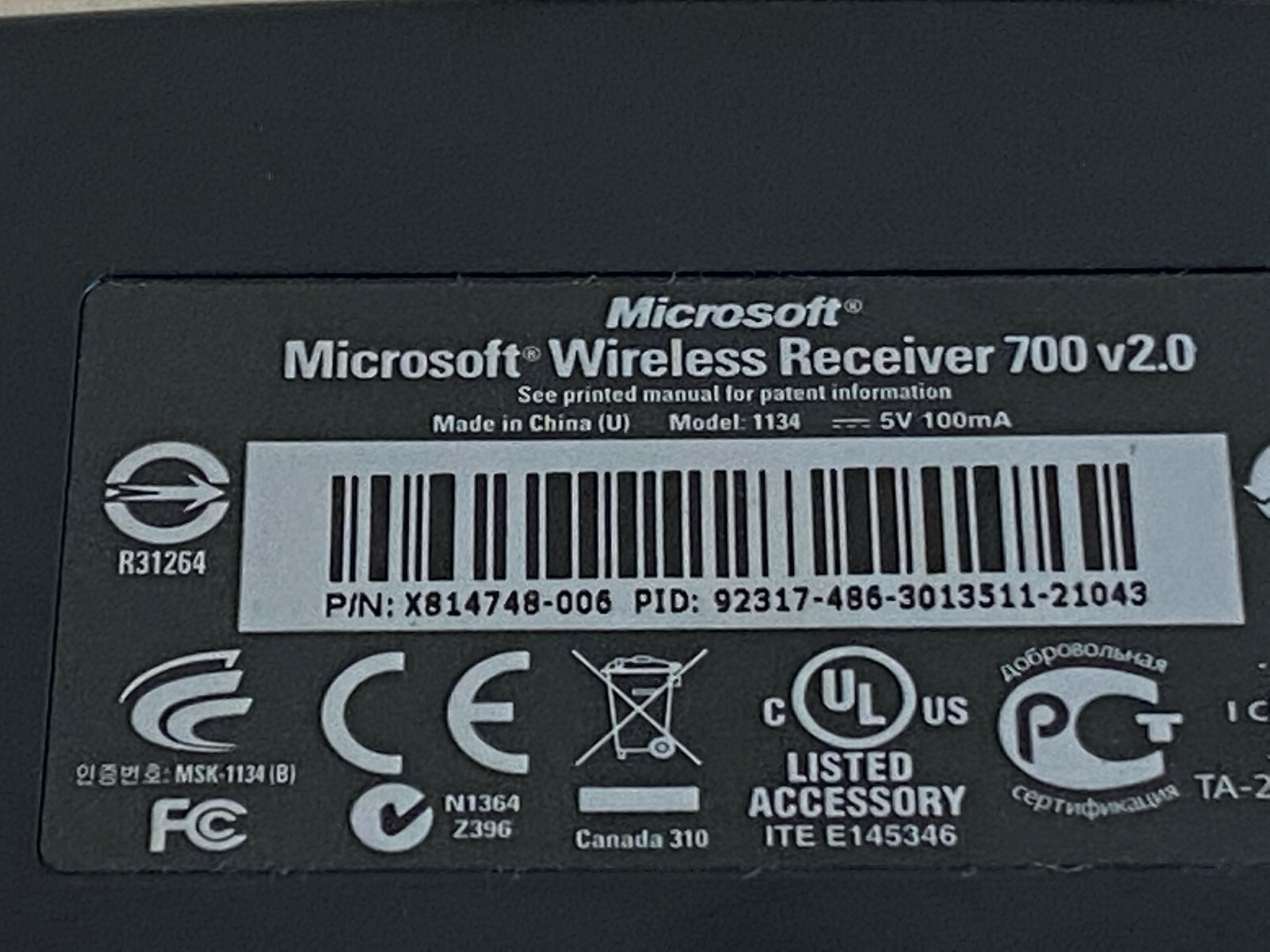 PP5: Microsoft Wireless receiver 1134 700 v2.0 USB