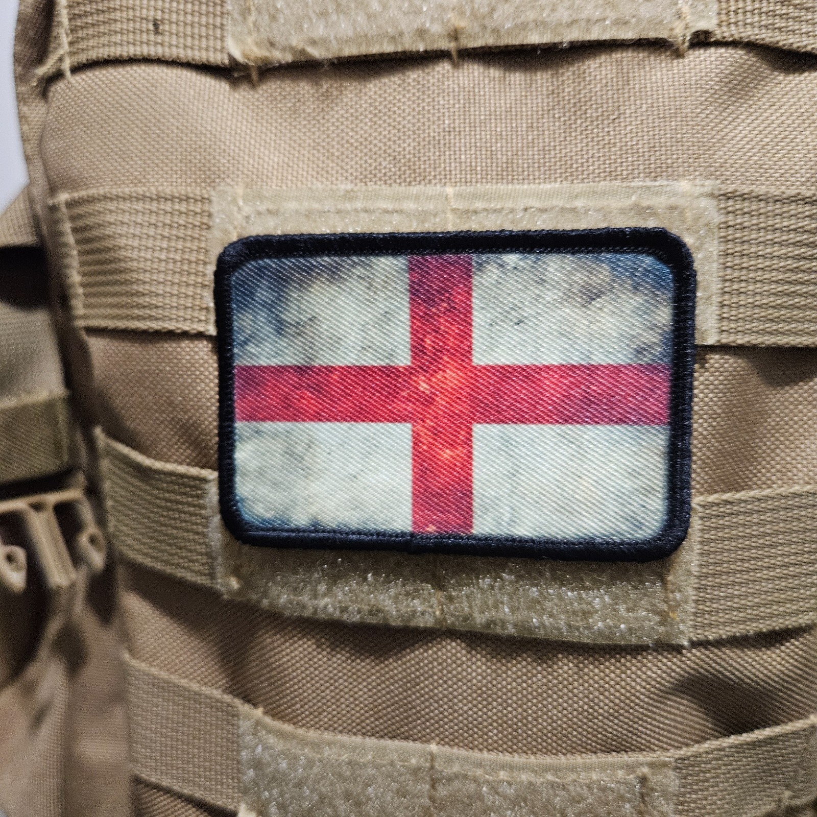 Distressed English saint George's Flag Morale Patch 2"x3" hook and loop tactical