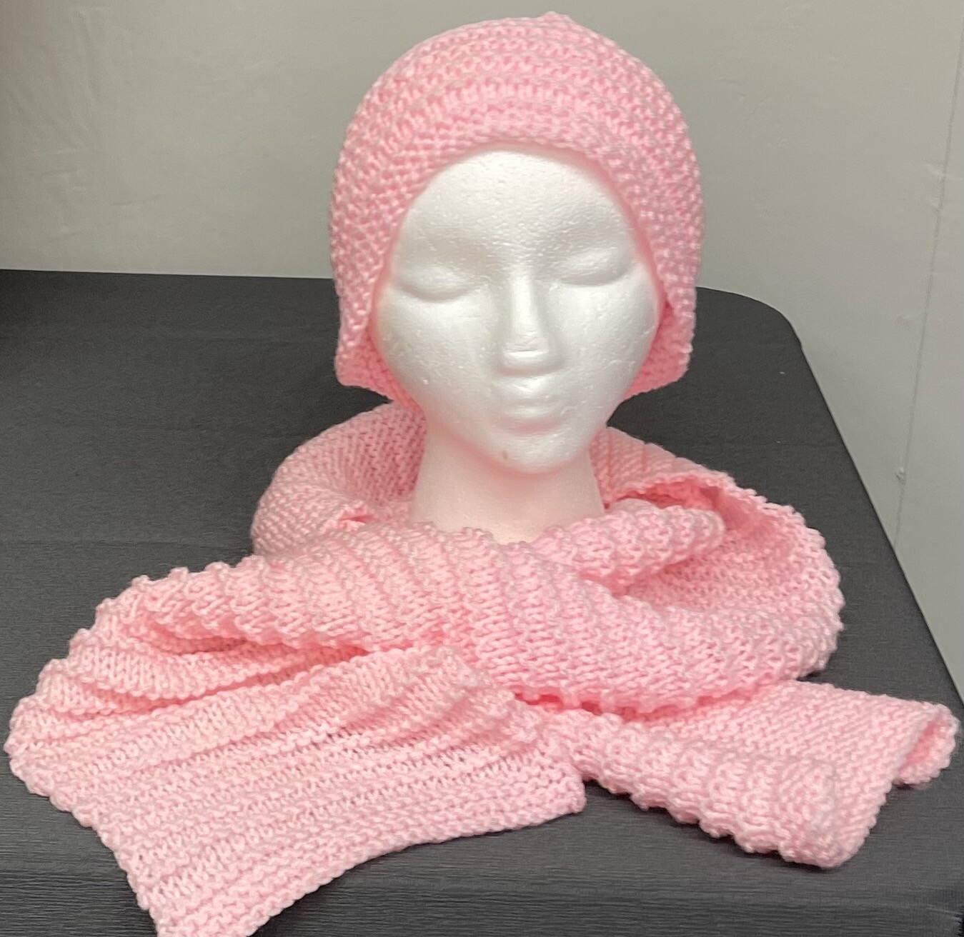 Hand made knitted beanie hat & scarf with charm one size