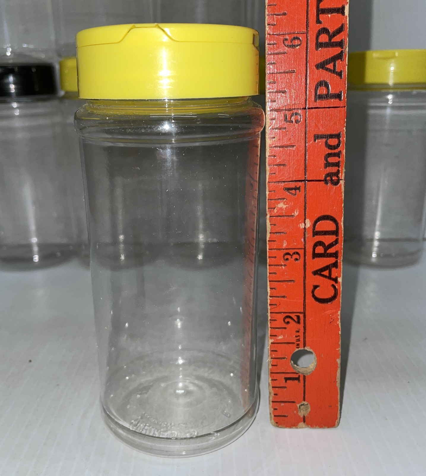 (12) Empty Plastic Jars, 6" tall, 2.5" wide, crafting, storage, Parm Cheese