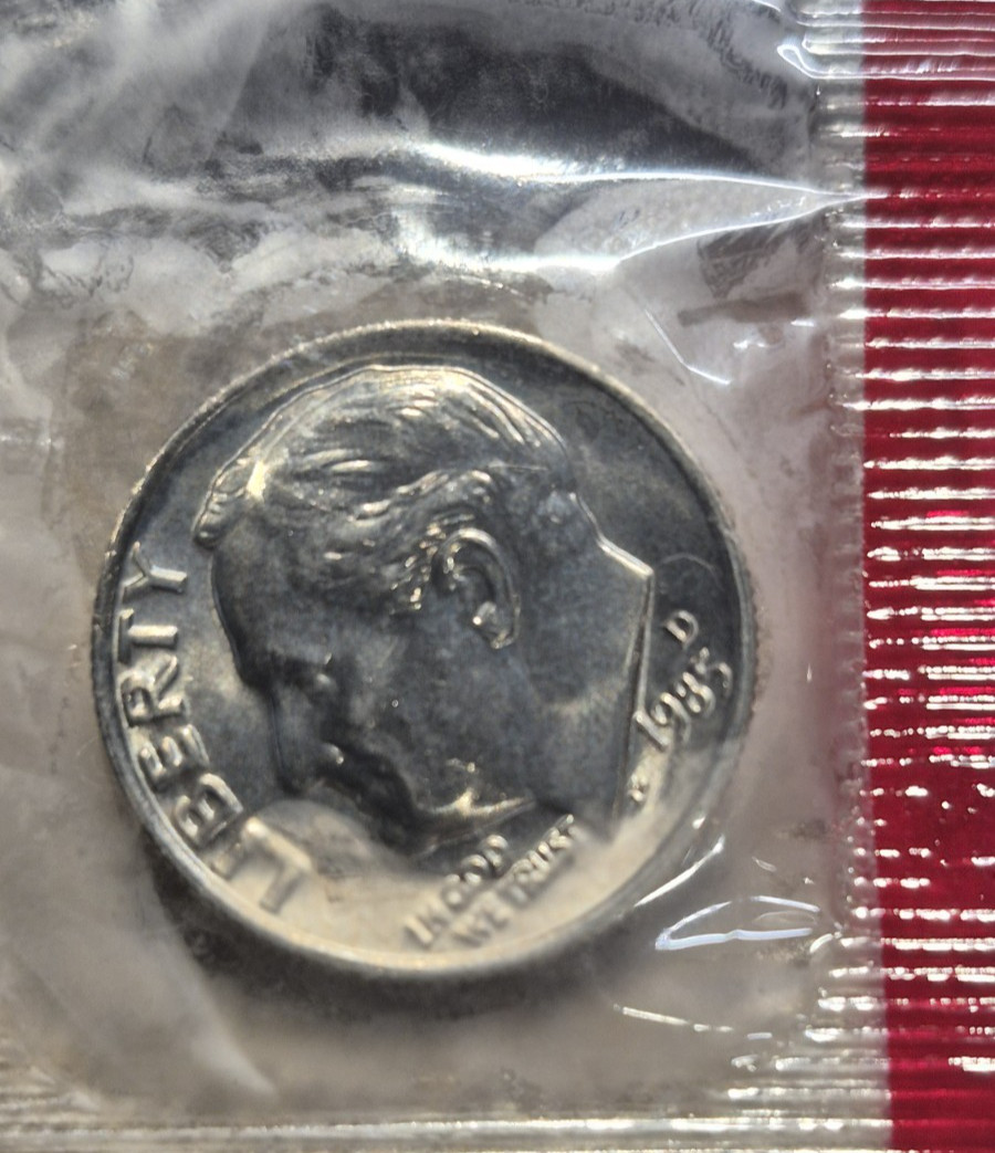 1985 D ROOSEVELT DIMES IN US MINT CELLO – BU UNCIRCULATED COIN