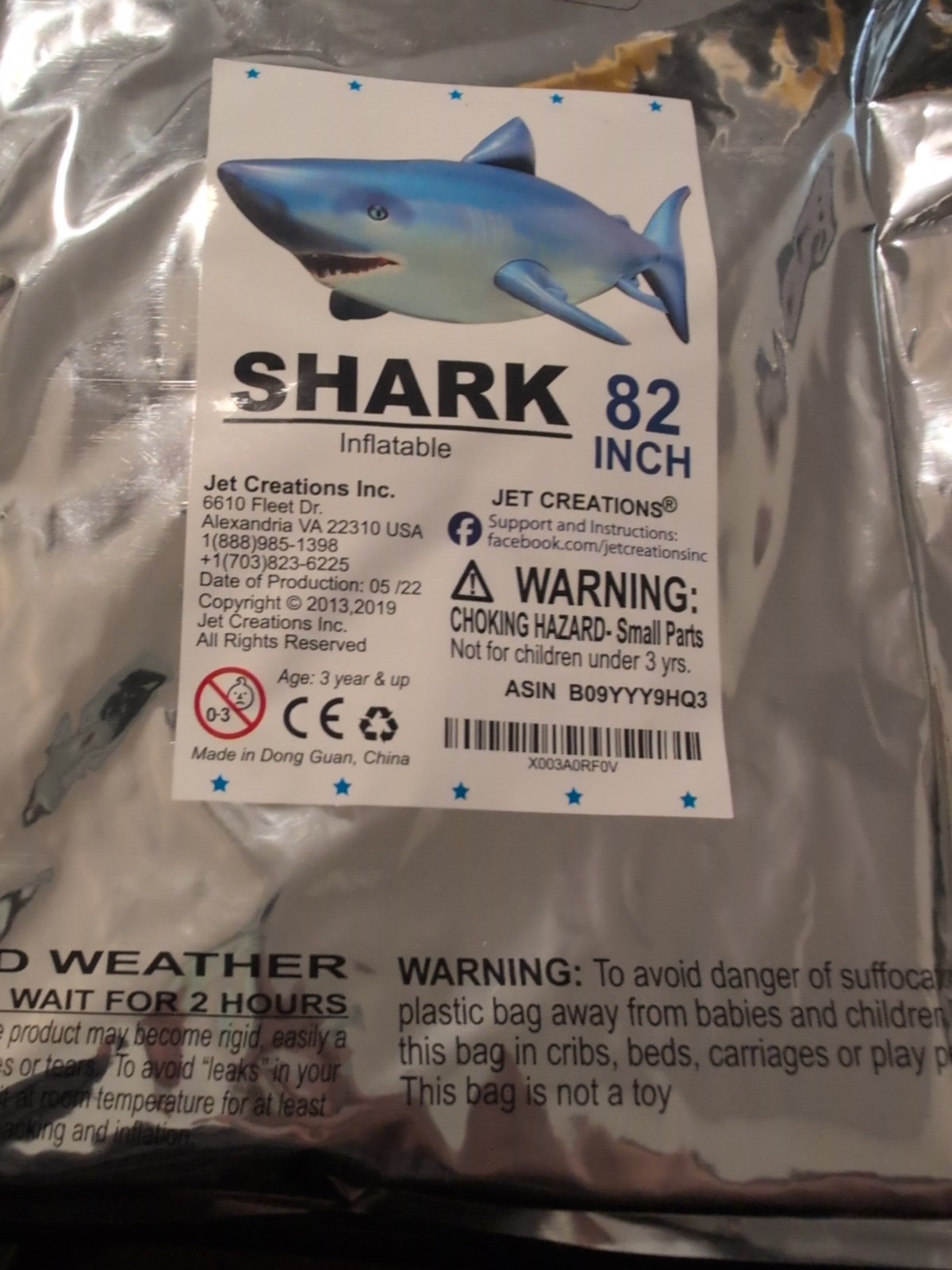 Inflatable Aquatic Animal Shark, Giant 82 Inch Long/27 Tall, Toy for Kids 3 Year