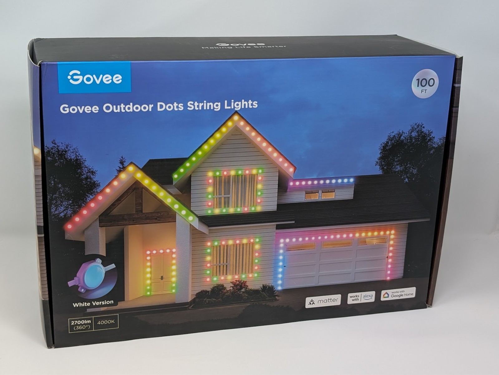 Govee Outdoor Dots String Lights 100ft H703B Smart RGBICW LED White NEW SEALED