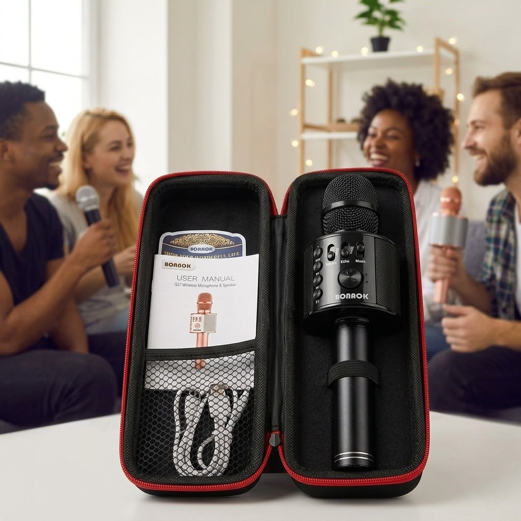 Bonaok Wireless Bluetooth Karaoke Microphone - Black Q37