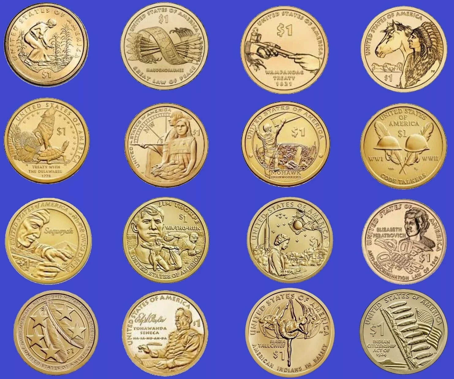 2009 2024 P Complete 16 Coins UNCIRCULATED Sacagawea Native American Set