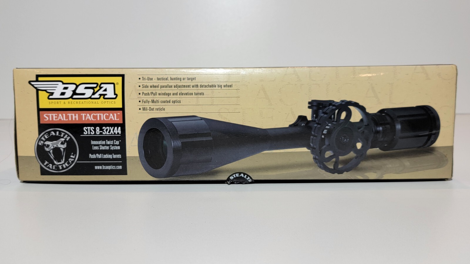 BRAND NEW! BSA Optics Stealth Tactical STS 8-32x44 Big Wheel Mil-Dot Reticle