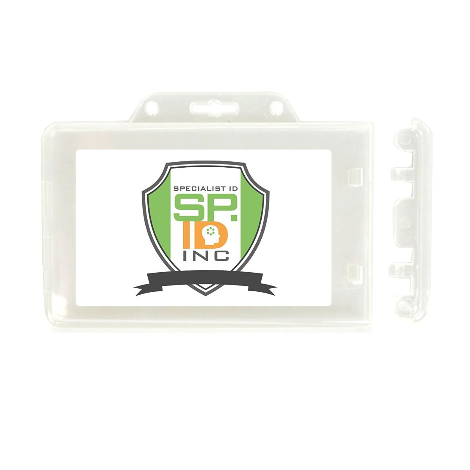 50 Clear Horizontal Permanent Locking ID Card Badge Holders Hard Rigid Plastic