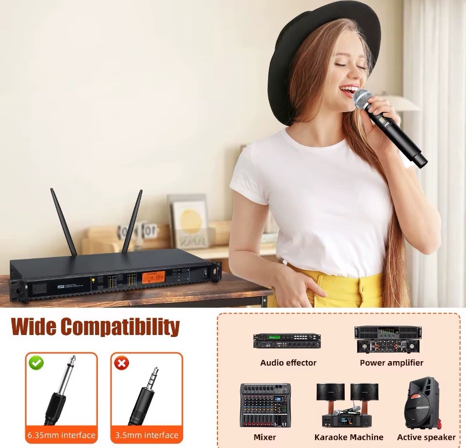 UX22 Professional Portable Microphone 2 Channel Handheld UHF Wireless Microphone