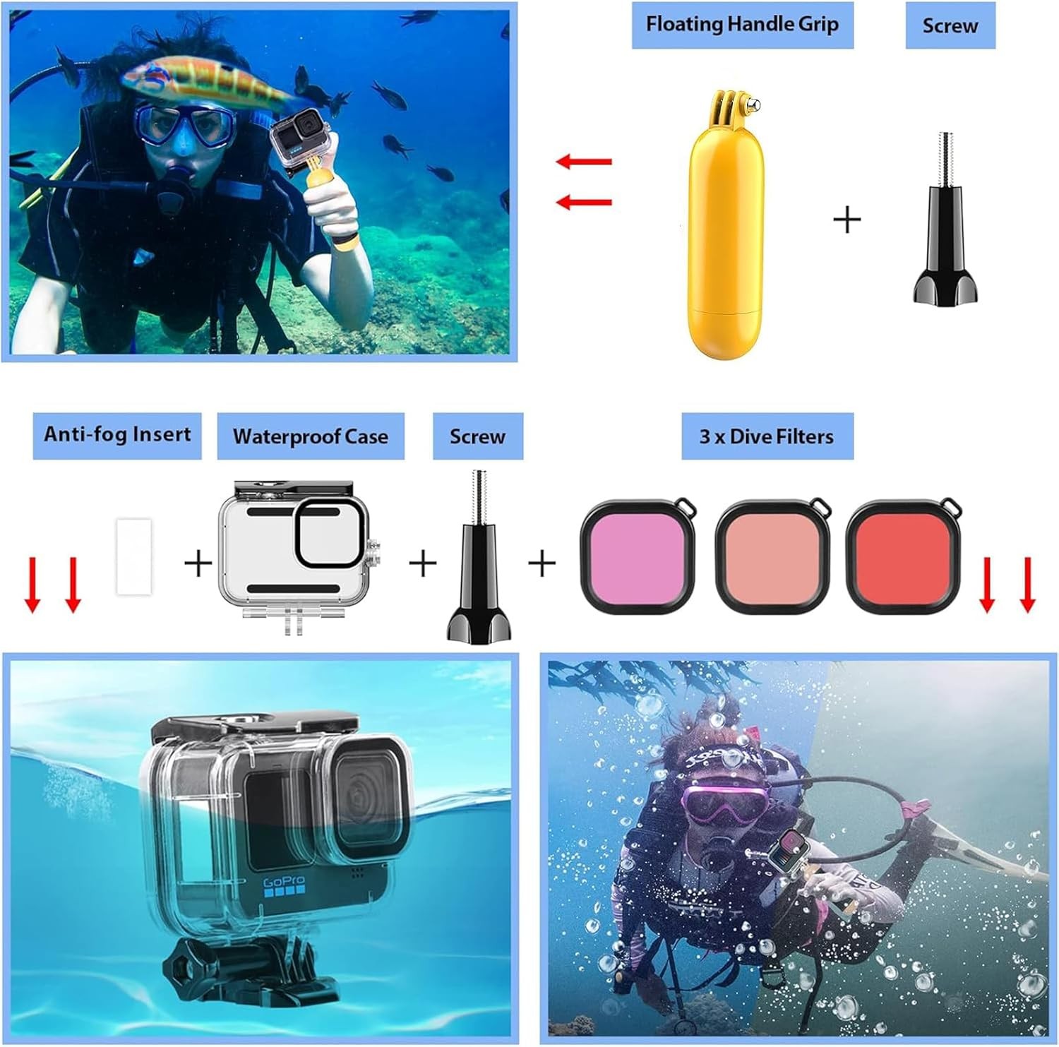 Action Camera Accessory Kit Waterproof Housing Straps