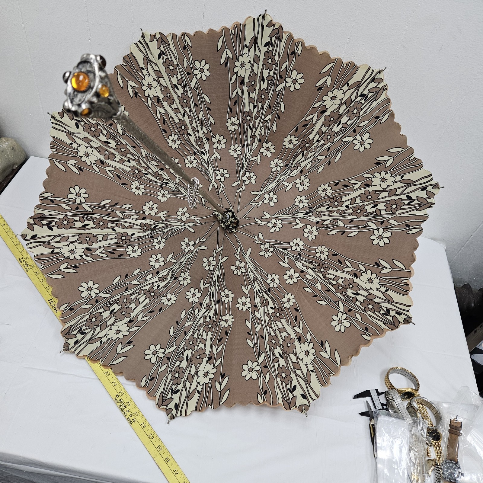Antique Anticoli Roma Italy Parasol Umbrella 2 Layer Rare Beautiful Handle
