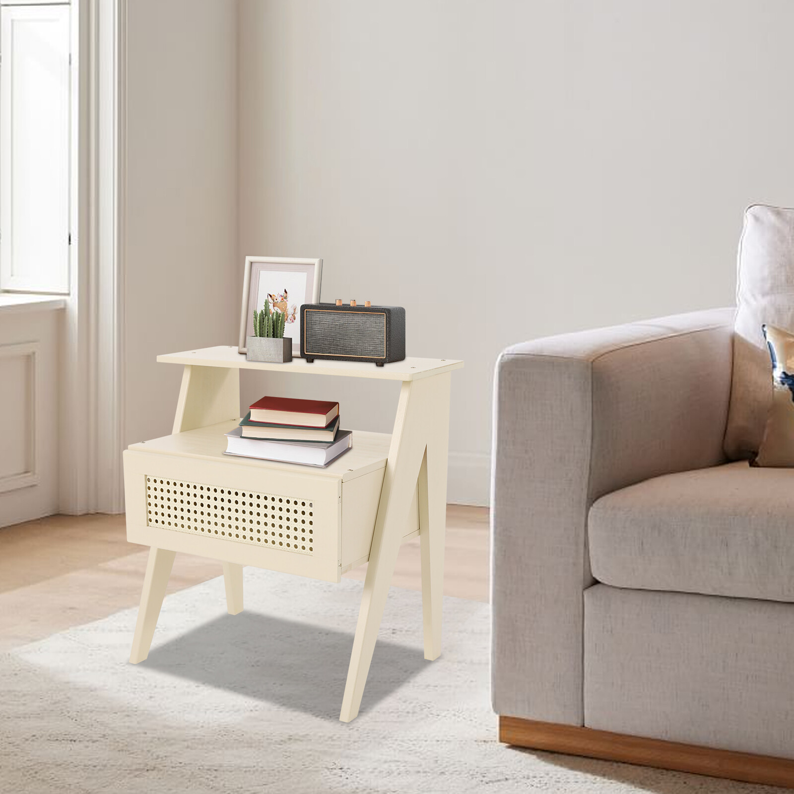 Bedside Table, Office Sofa Side Table Floorstanding Bedside Table With Drawer