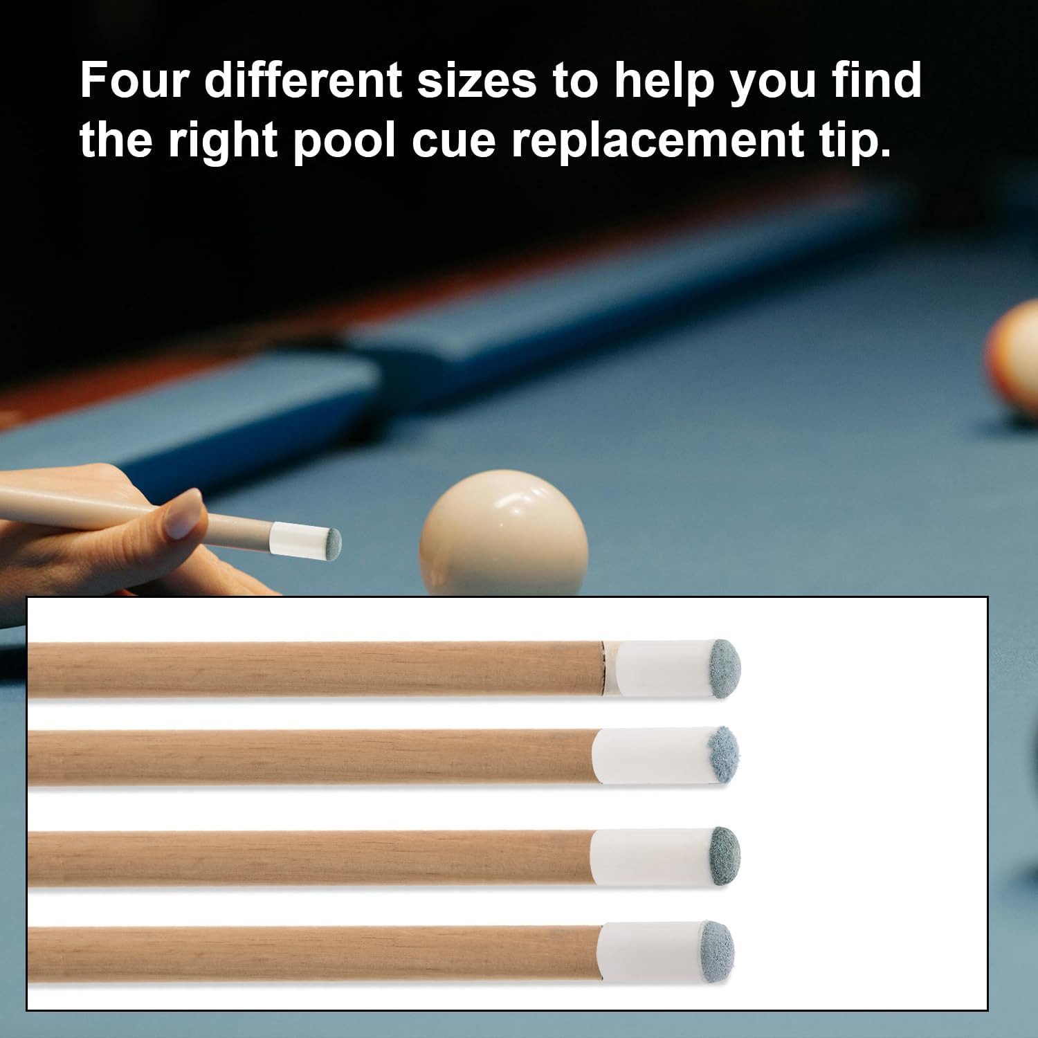 60pcs Slip-On Pool Cue Tips Replacement Kit, 4 Sizes Billiard Stick Ferrules Dur