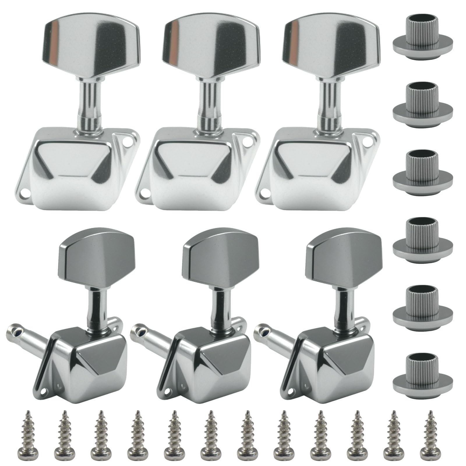 Hordion 6pcs Semi-closed Guitar String Tuning Pegs Tuners, 3L 3R Silver