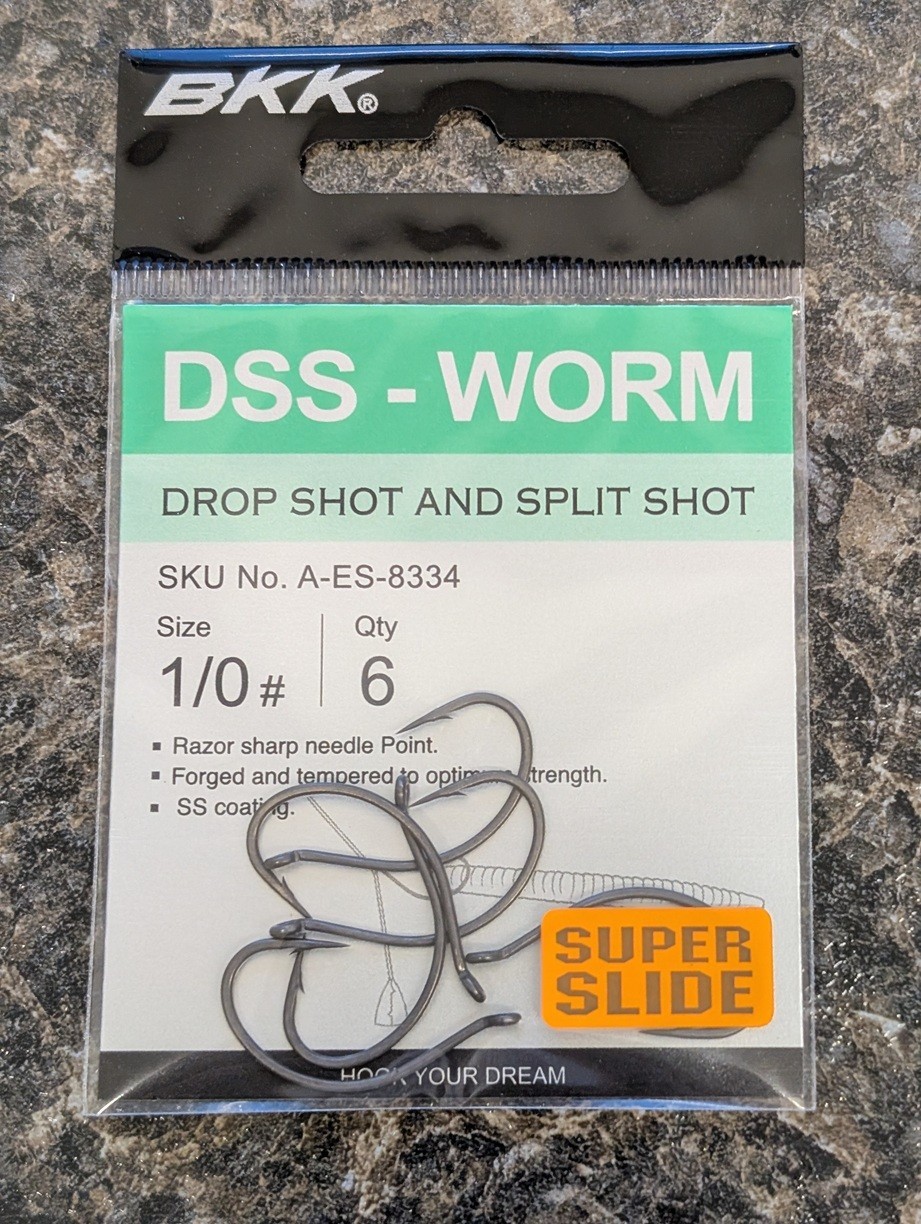 BKK DSS Worm Hooks - Size 1/0 - Drop Shot and Split Shot Hooks - Pack of 6