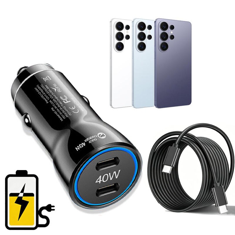 40W Double Type-C Fast Charging Car Charger For Samsung Galaxy A17 A37 A57 A16