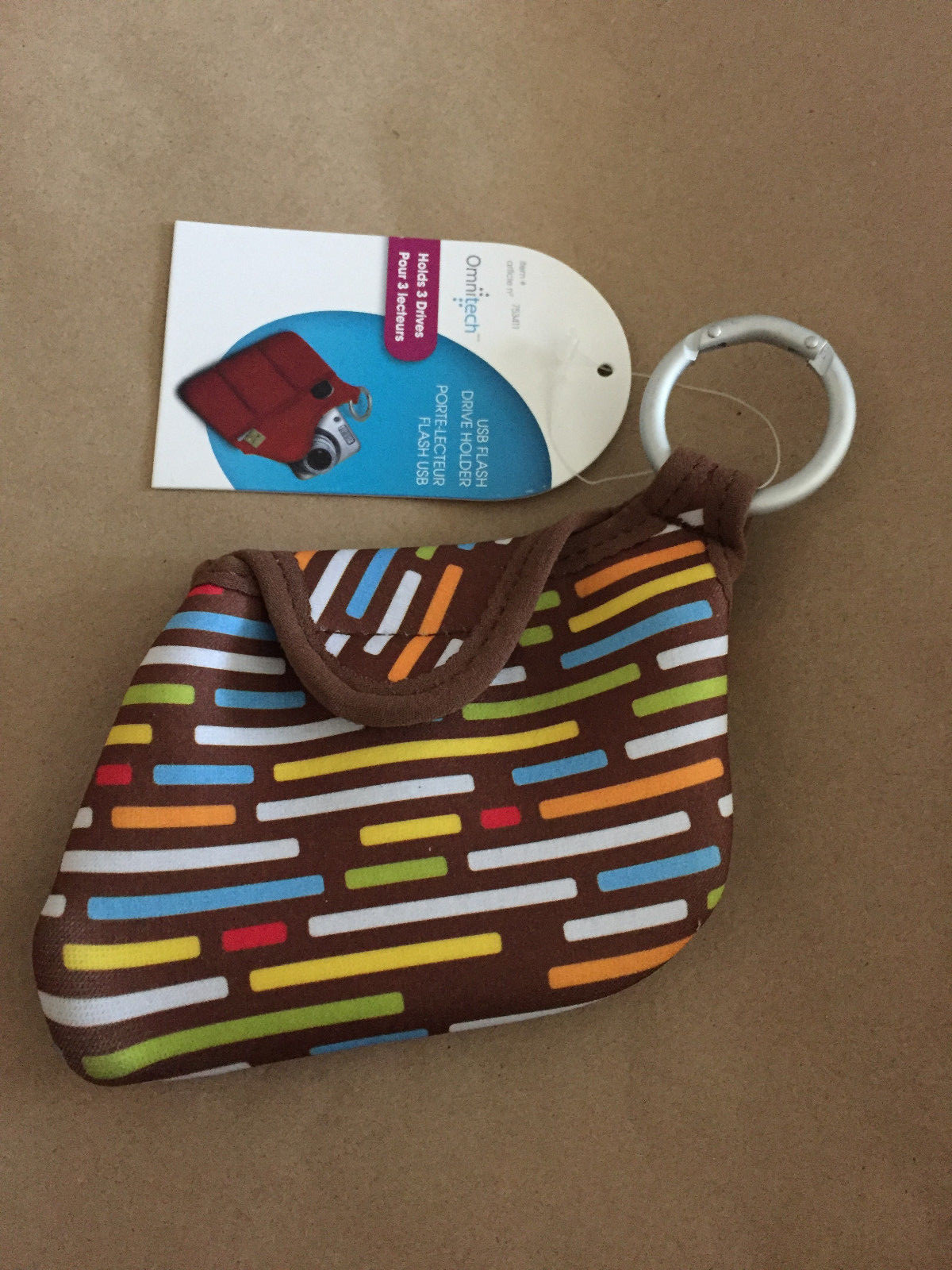 OMNITECH USB FLASH DRIVE HOLDER BAG, MULTI COLOR STRIPES