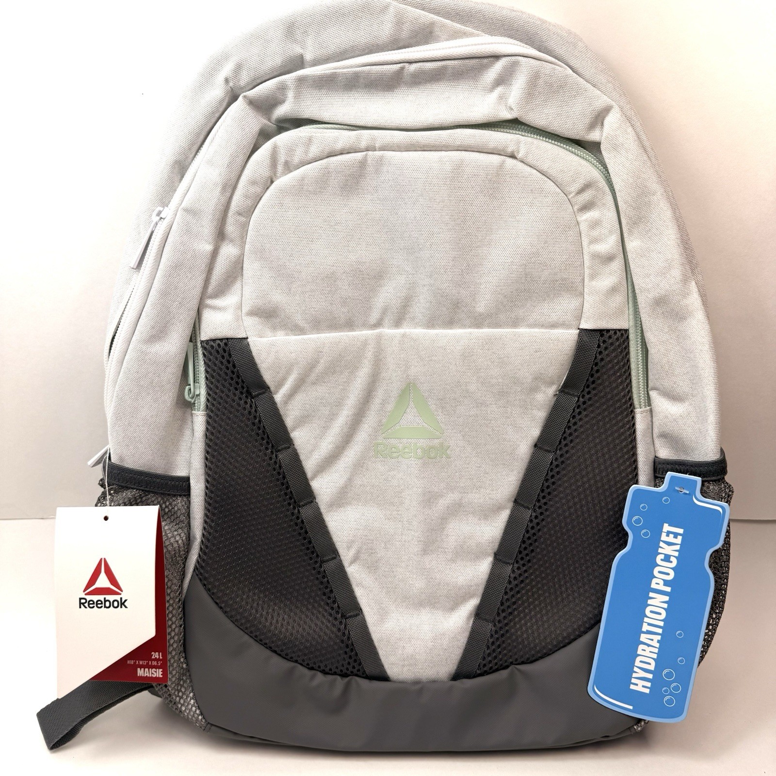 Reebok Maisie 18" Laptop Backpack, White Heather Grey (NWT) Hydration