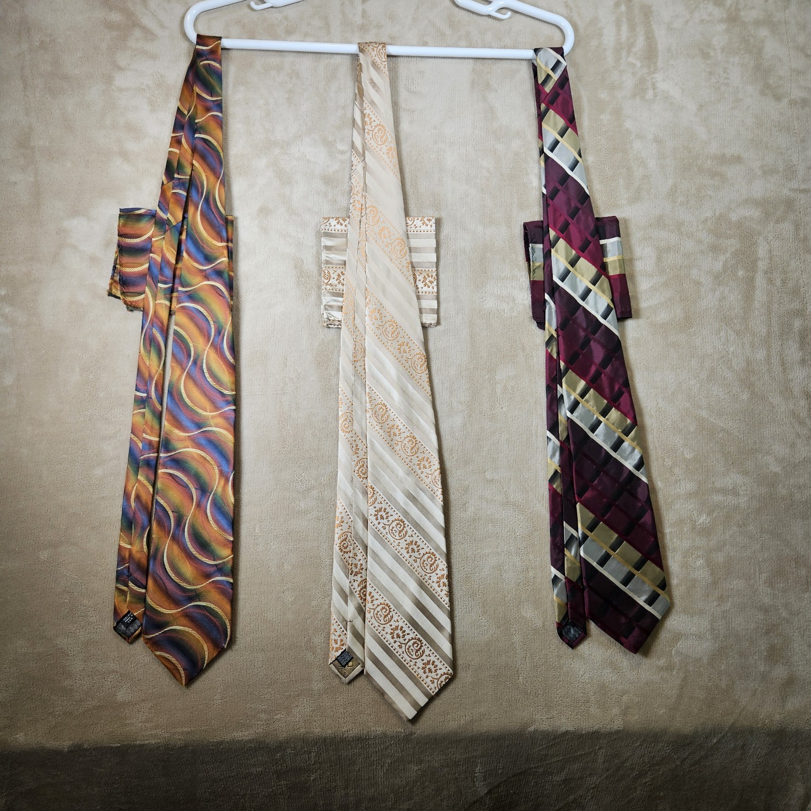 Mens Silk Tie Set 3pc Versailles by Piattelli Steven Land Pocket Squares USA