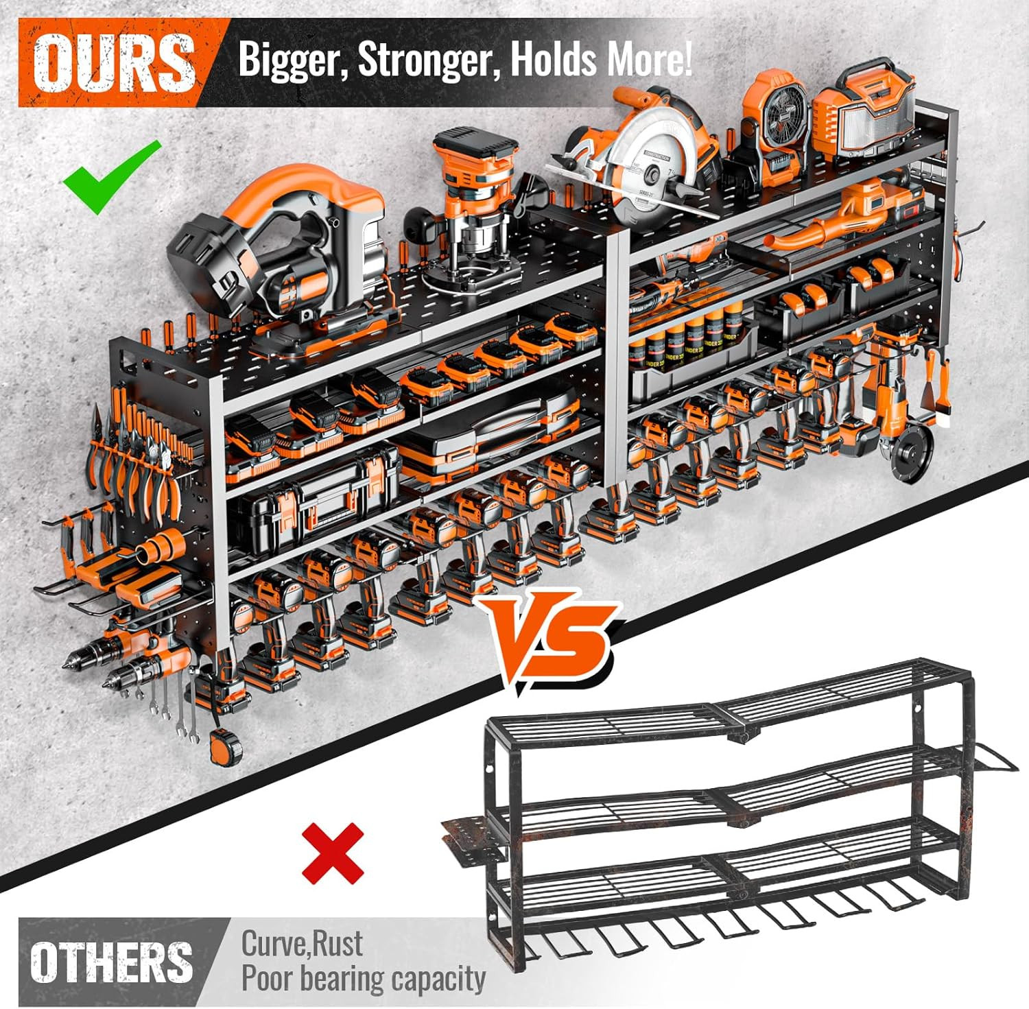 Super Large 66" Wall-Mount Tool Organizer with 18 Drill Holders, 600 Lbs Capacit
