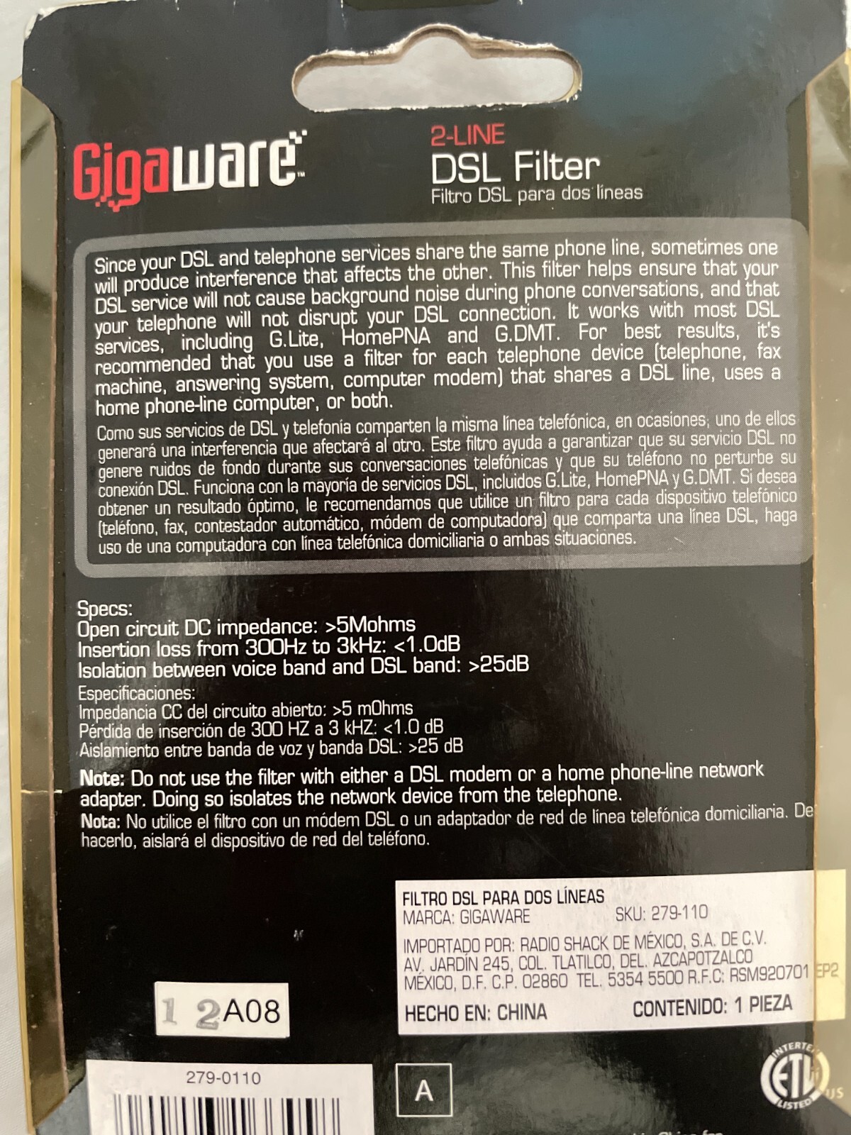 Gigaware 2-Line DSL Filter 279-110