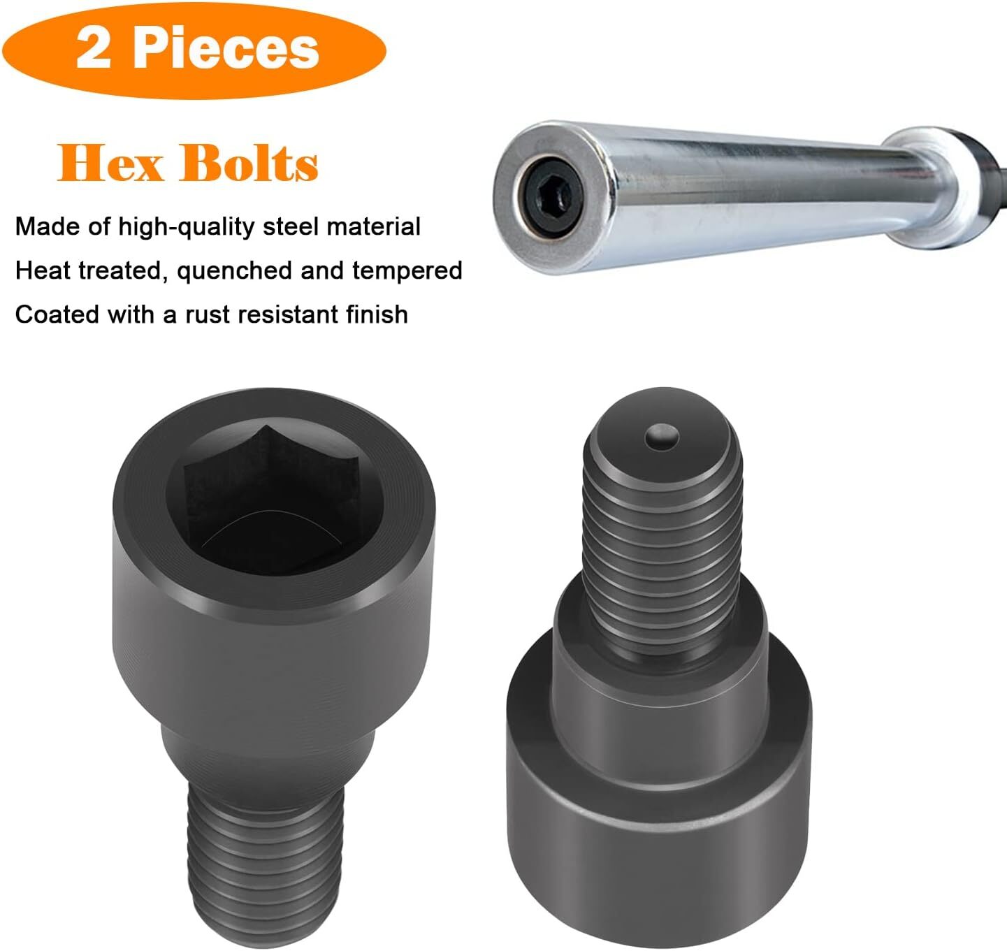 2-Pack Hex Bolts Perfect for Olympic Bars, Curl Bars, Tricep Bars, Dumbbell Bars