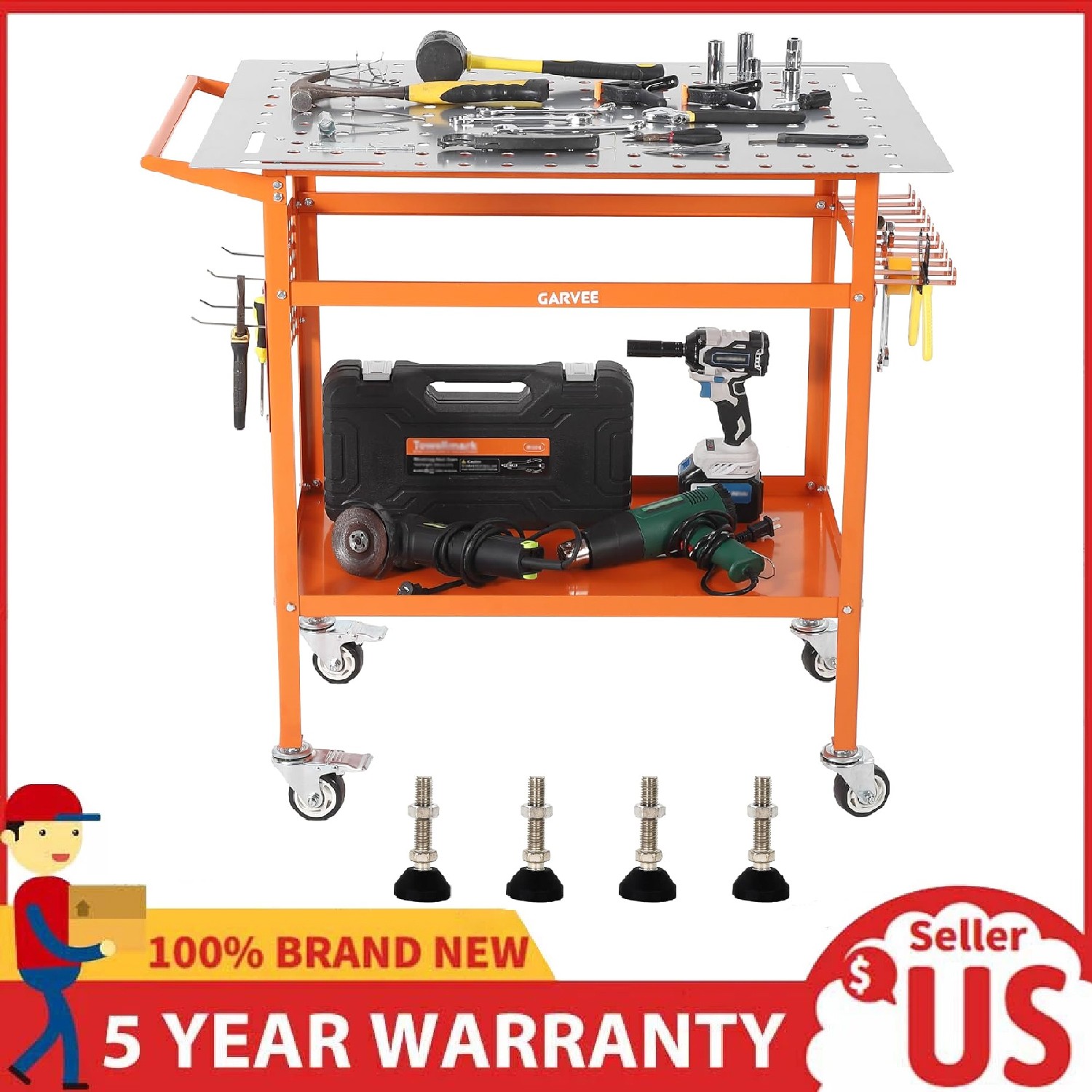 Welding Table 36"x24" 800LBS Welding Table Workbench with Fixture Holes & Hooks