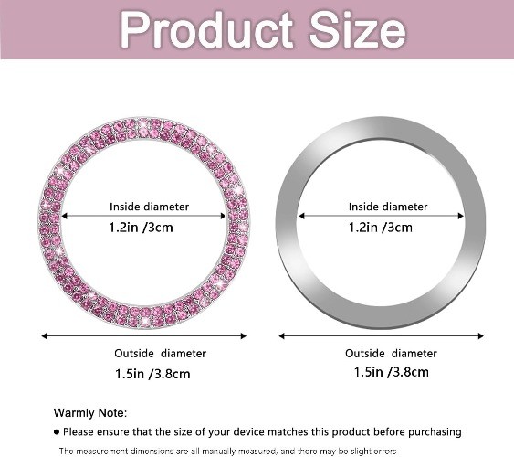 2-Pack Pink Crystal Car Engine Start Stop Button Decorative Ring Sticker, Interi