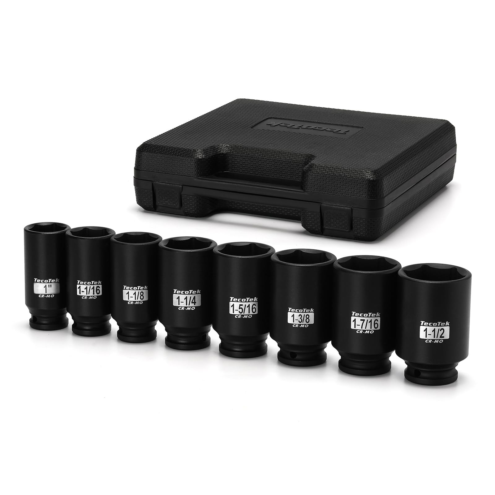 TecoTek 1/2" Drive 6-Point Impact Socket Set 8-Piece SAE Cr-Mo 1-1/2